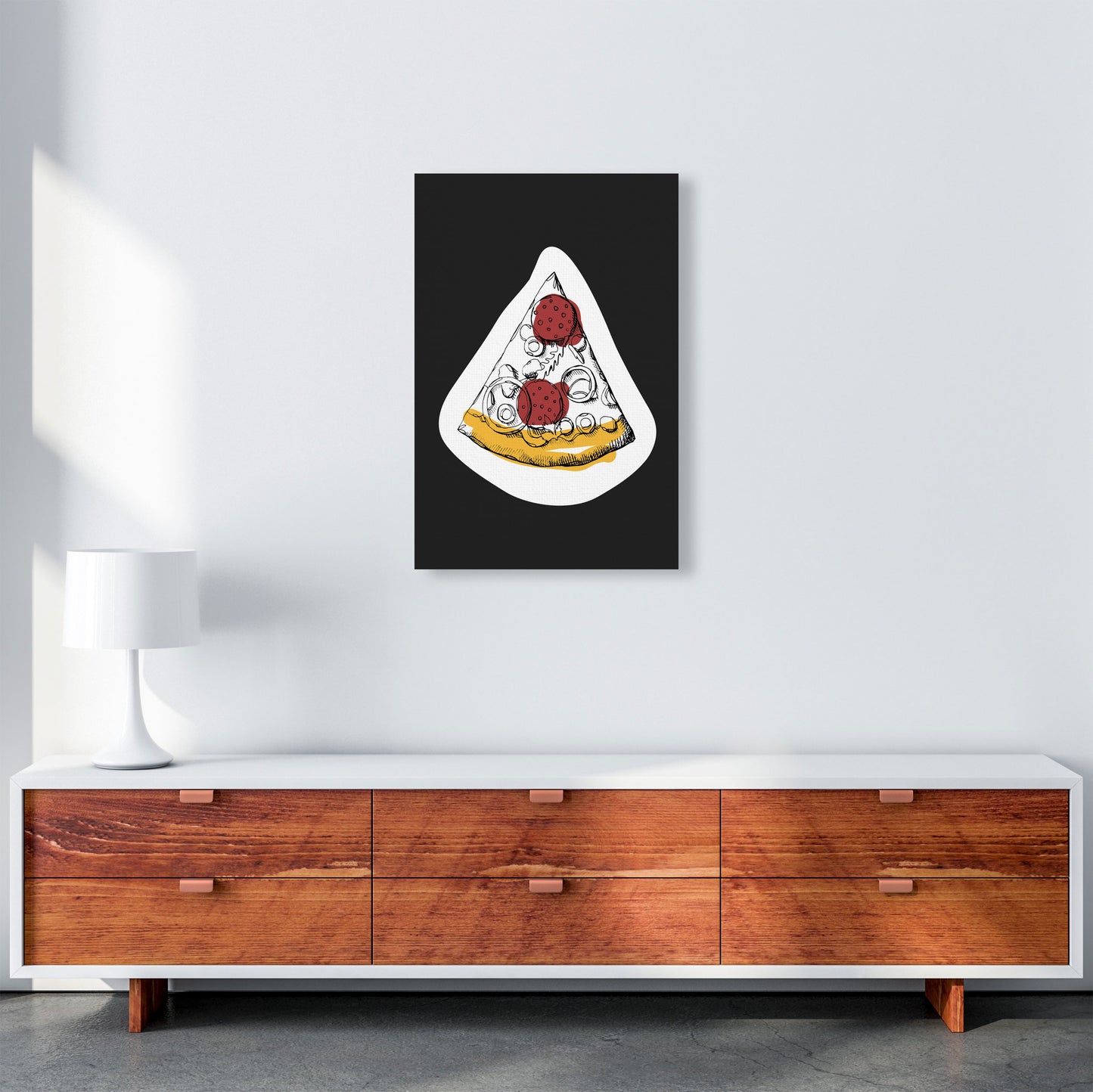Kitchen Pop Pizza Off Black Art Print by Pixy Paper A2 Canvas