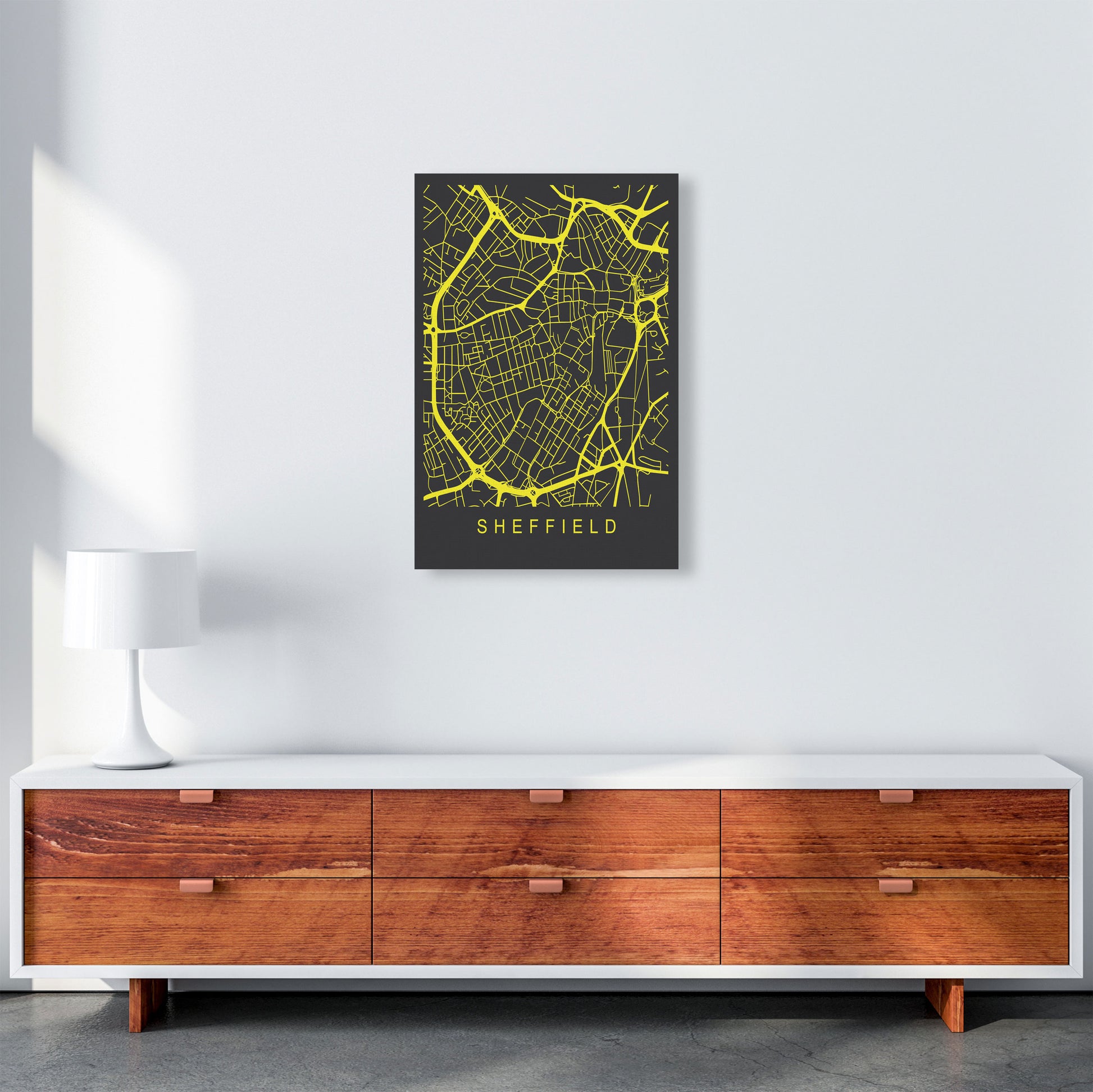 Sheffield Map Neon Art Print by Pixy Paper A2 Canvas