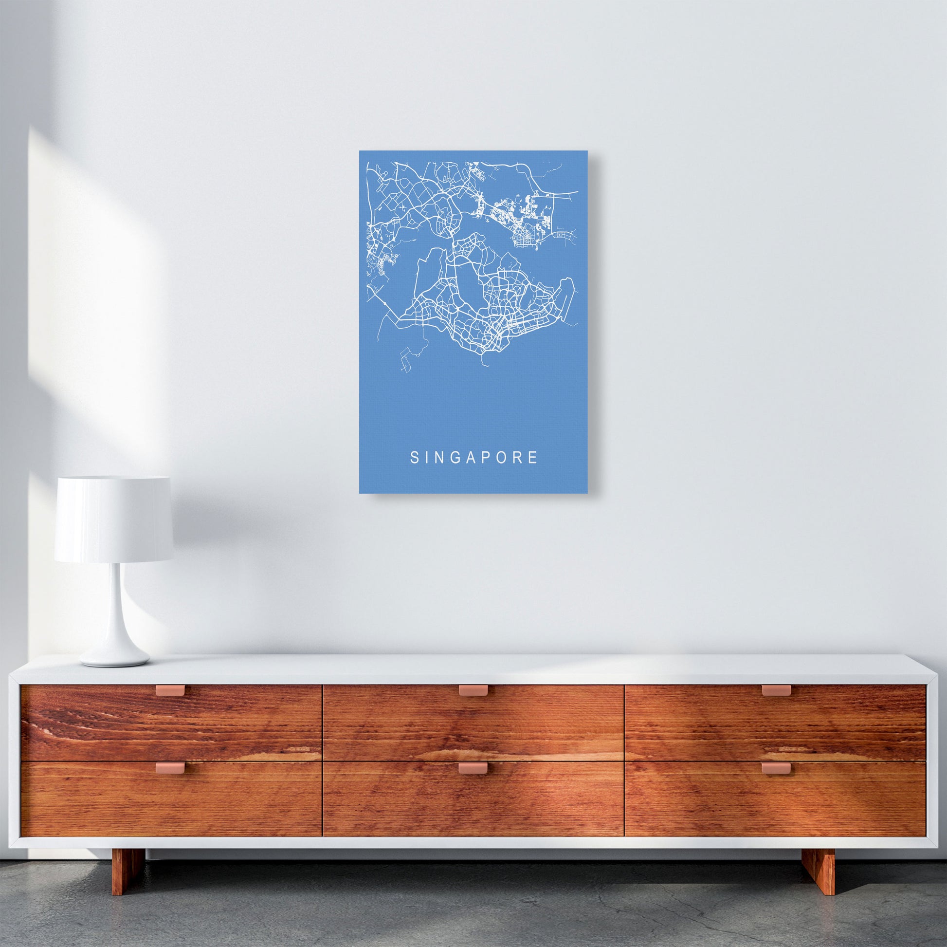 Singapore Map Blueprint Art Print by Pixy Paper A2 Canvas