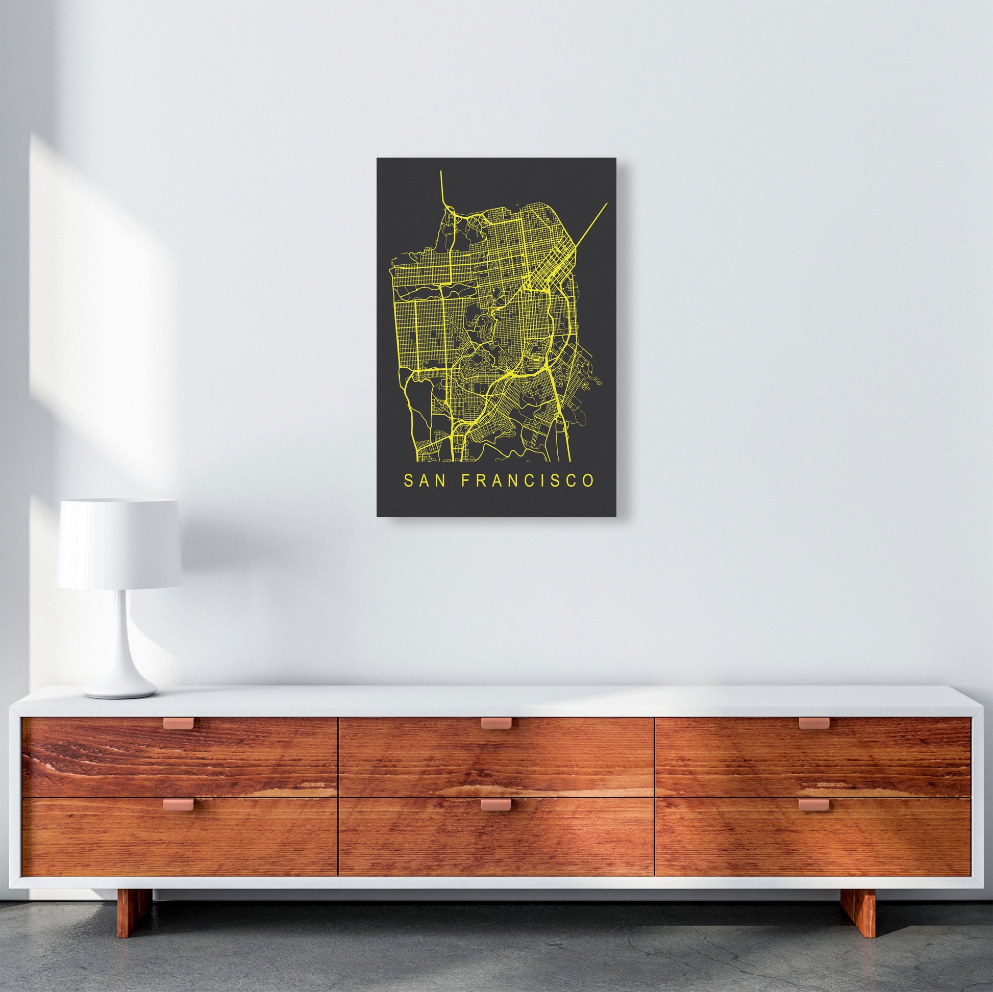 San Francisco Map Neon Art Print by Pixy Paper A2 Canvas