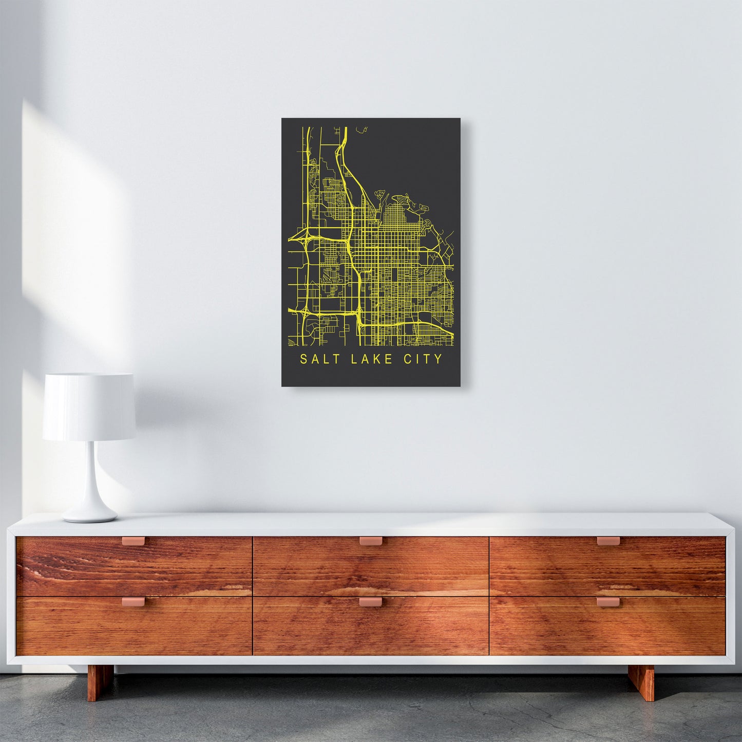 Salt Lake City Map Neon Art Print by Pixy Paper A2 Canvas