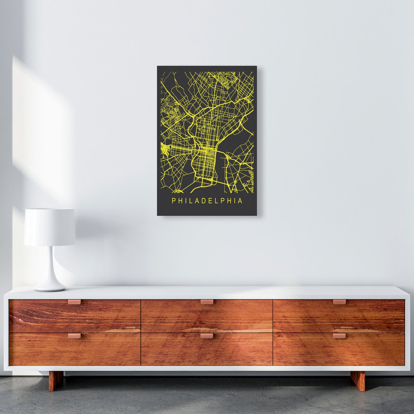 Philadelphia Map Neon Art Print by Pixy Paper A2 Canvas