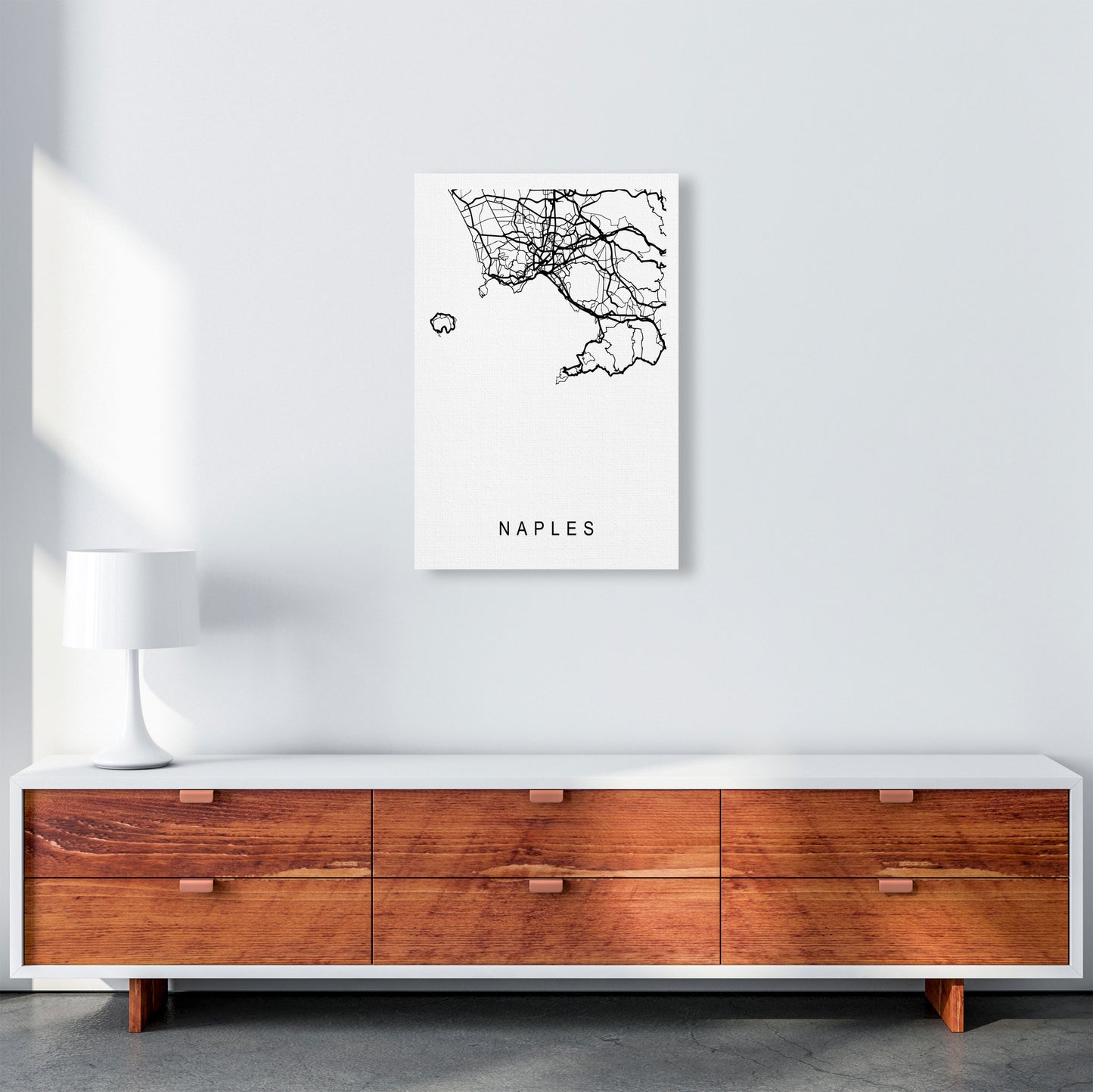 Naples Map Art Print by Pixy Paper A2 Canvas