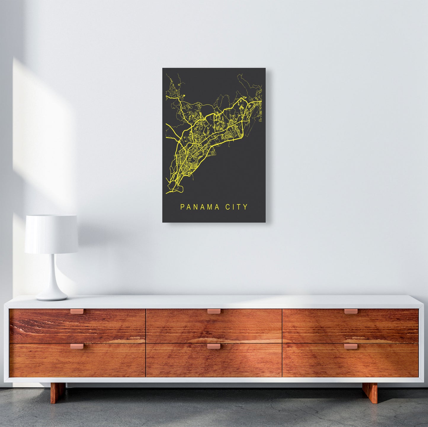 Panama City Map Neon Art Print by Pixy Paper A2 Canvas