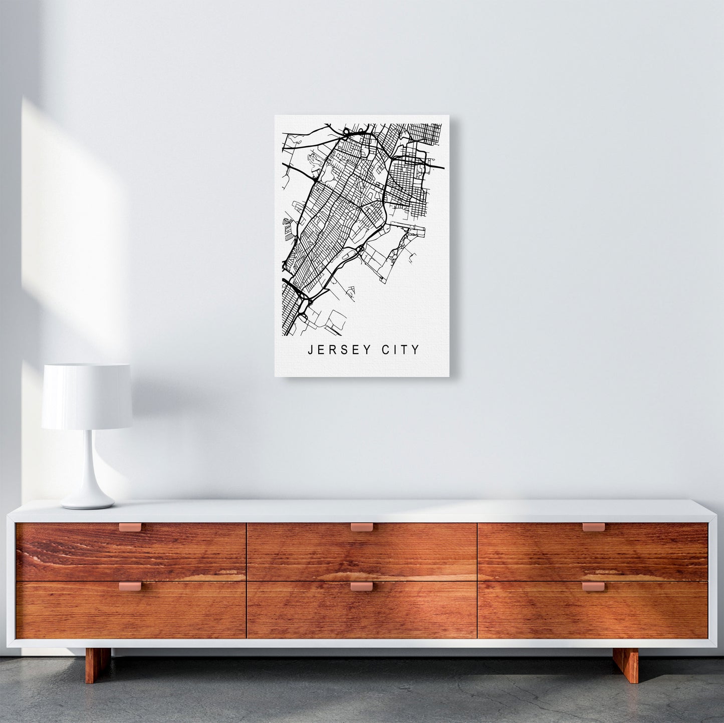 Jersey City Map Art Print by Pixy Paper A2 Canvas
