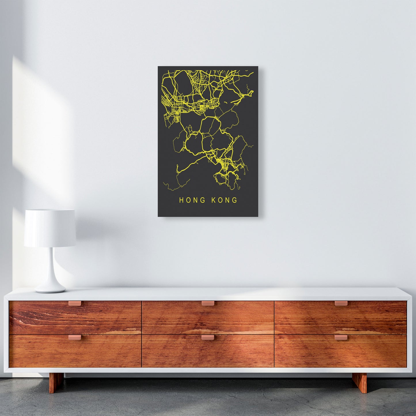 Hong Kong Map Neon Art Print by Pixy Paper A2 Canvas