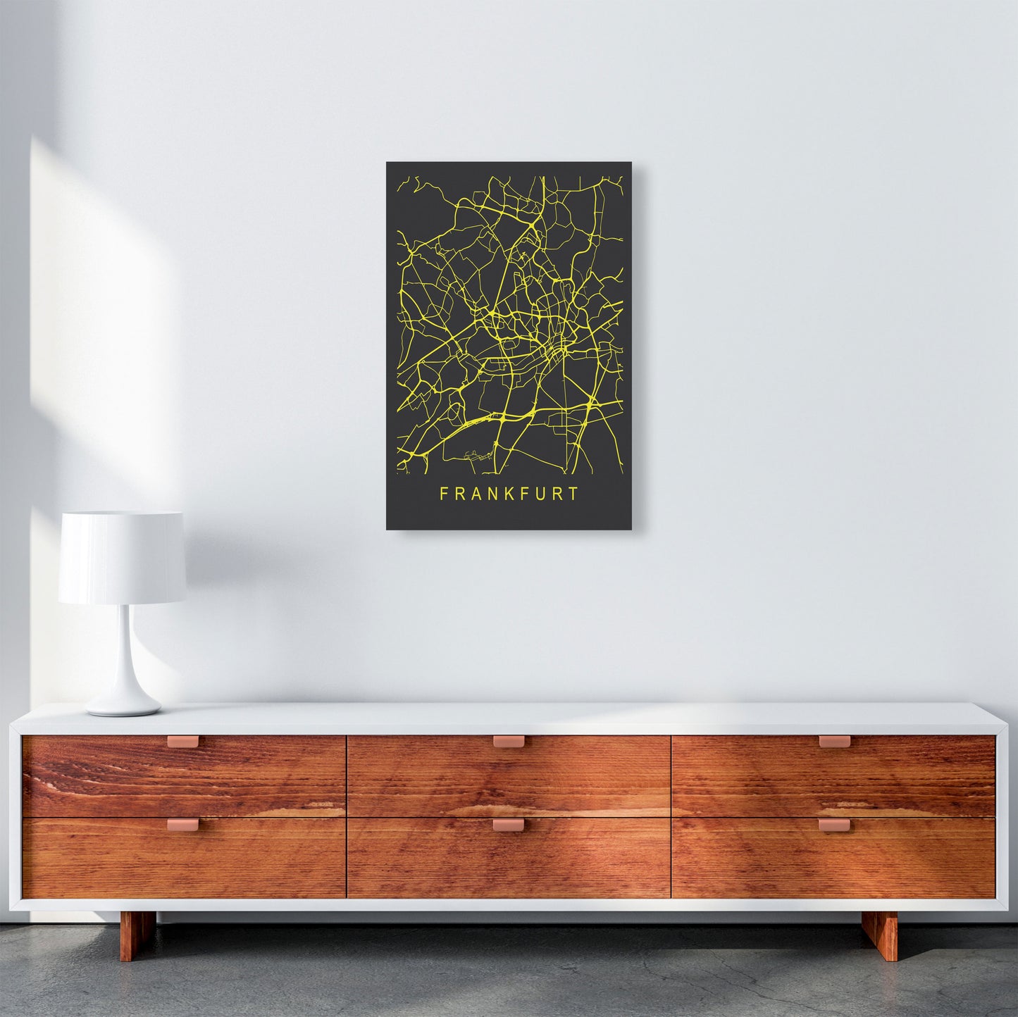Frankfurt Map Neon Art Print by Pixy Paper A2 Canvas