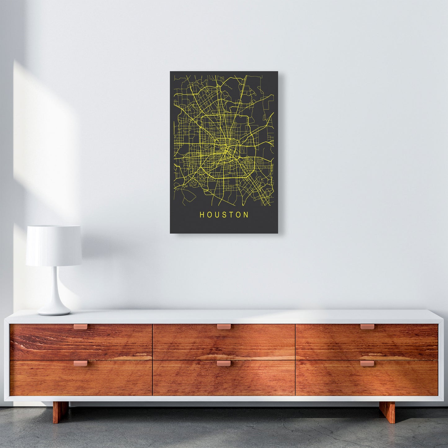 Houston Map Neon Art Print by Pixy Paper A2 Canvas