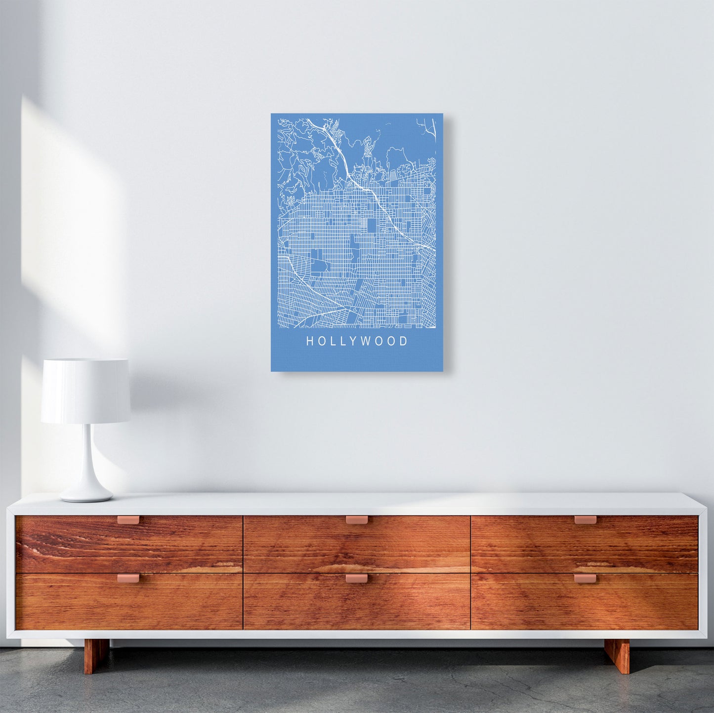 Hollywood Map Blueprint Art Print by Pixy Paper A2 Canvas