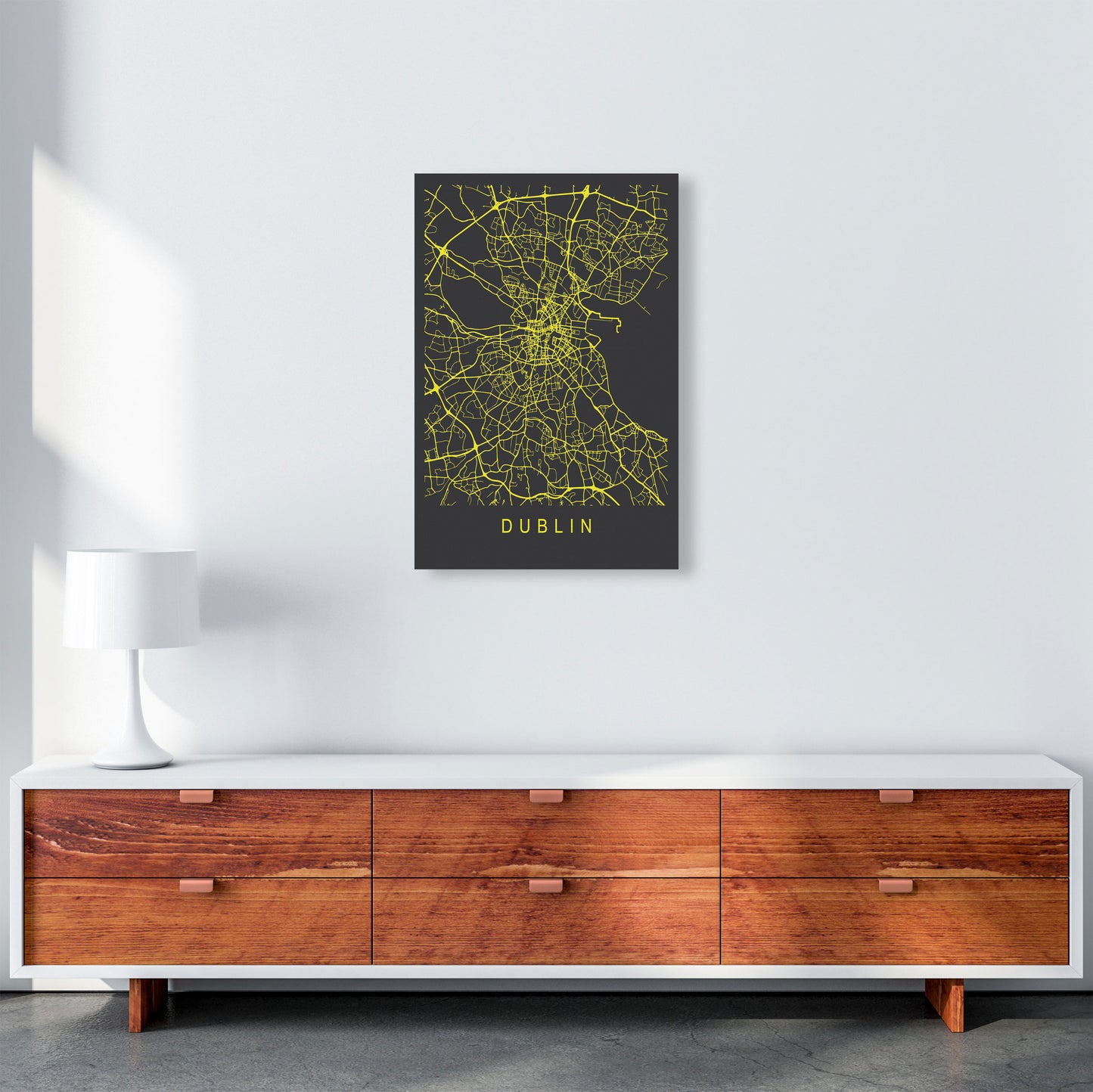 Dublin Map Neon Art Print by Pixy Paper A2 Canvas
