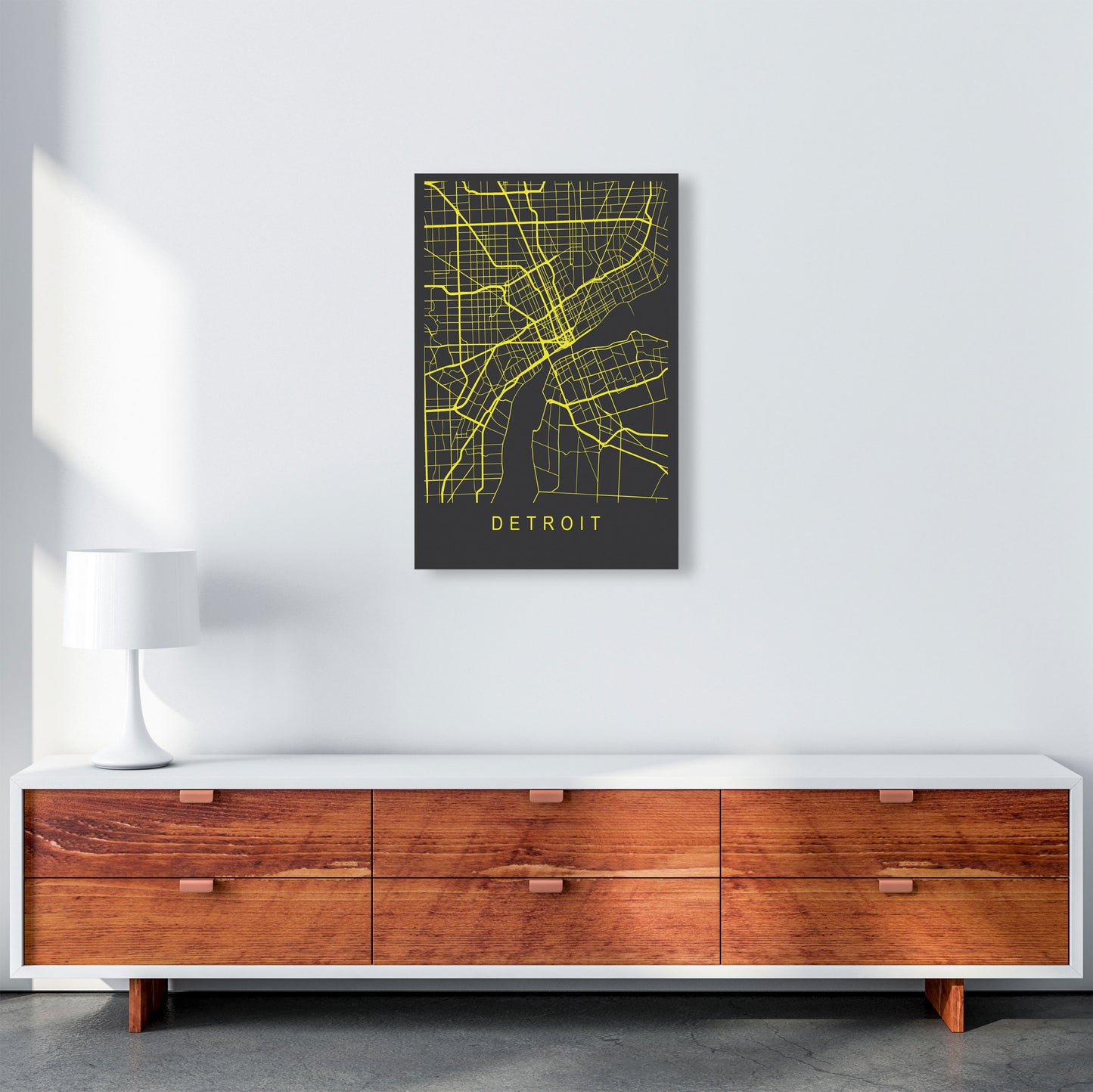 Detroit Map Neon Art Print by Pixy Paper A2 Canvas
