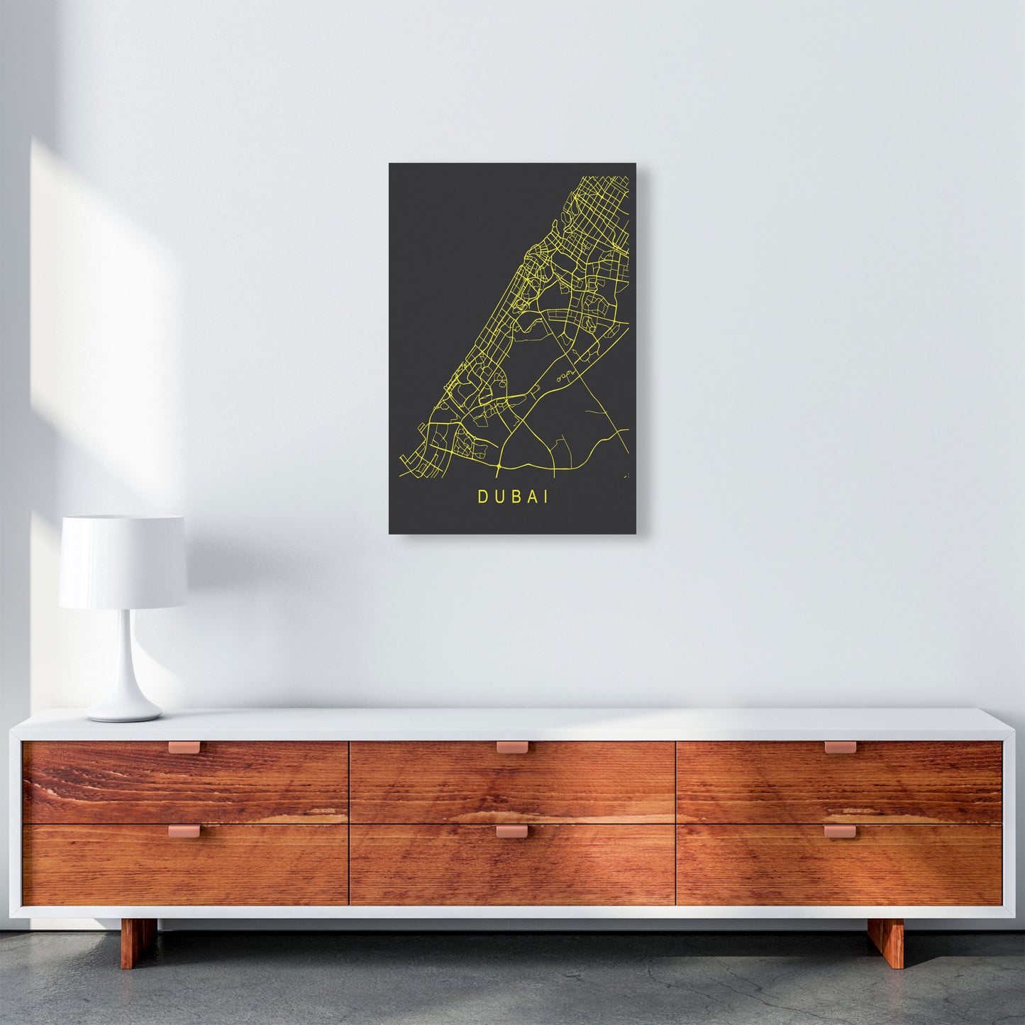 Dubai Map Neon Art Print by Pixy Paper A2 Canvas
