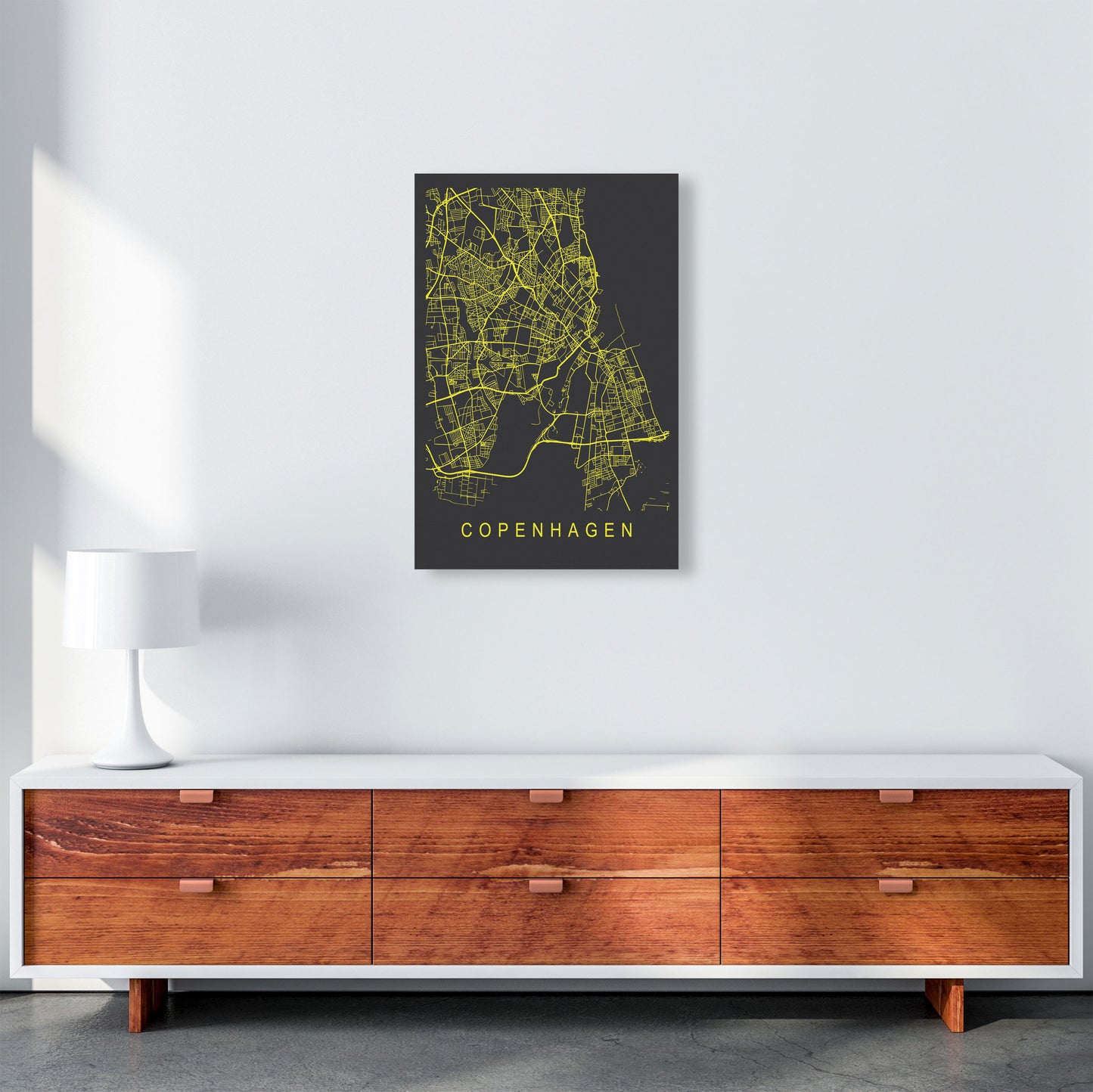 Copenhagen Map Neon Art Print by Pixy Paper A2 Canvas