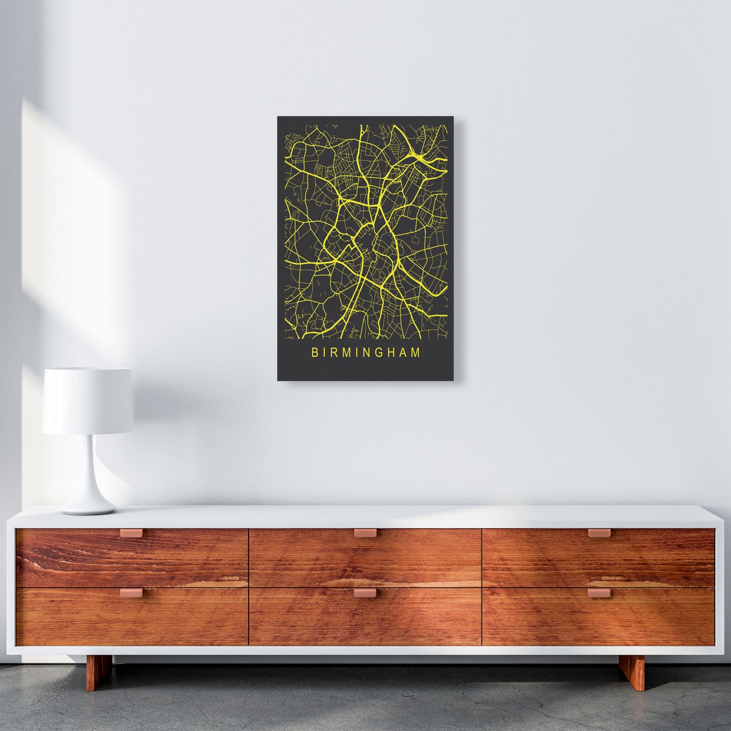 Birmingham Map Neon Art Print by Pixy Paper A2 Canvas