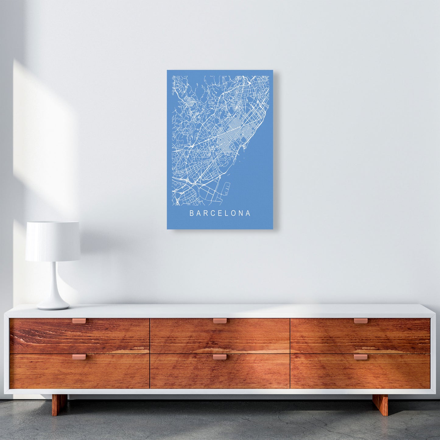Barcelona Map Blueprint Art Print by Pixy Paper A2 Canvas