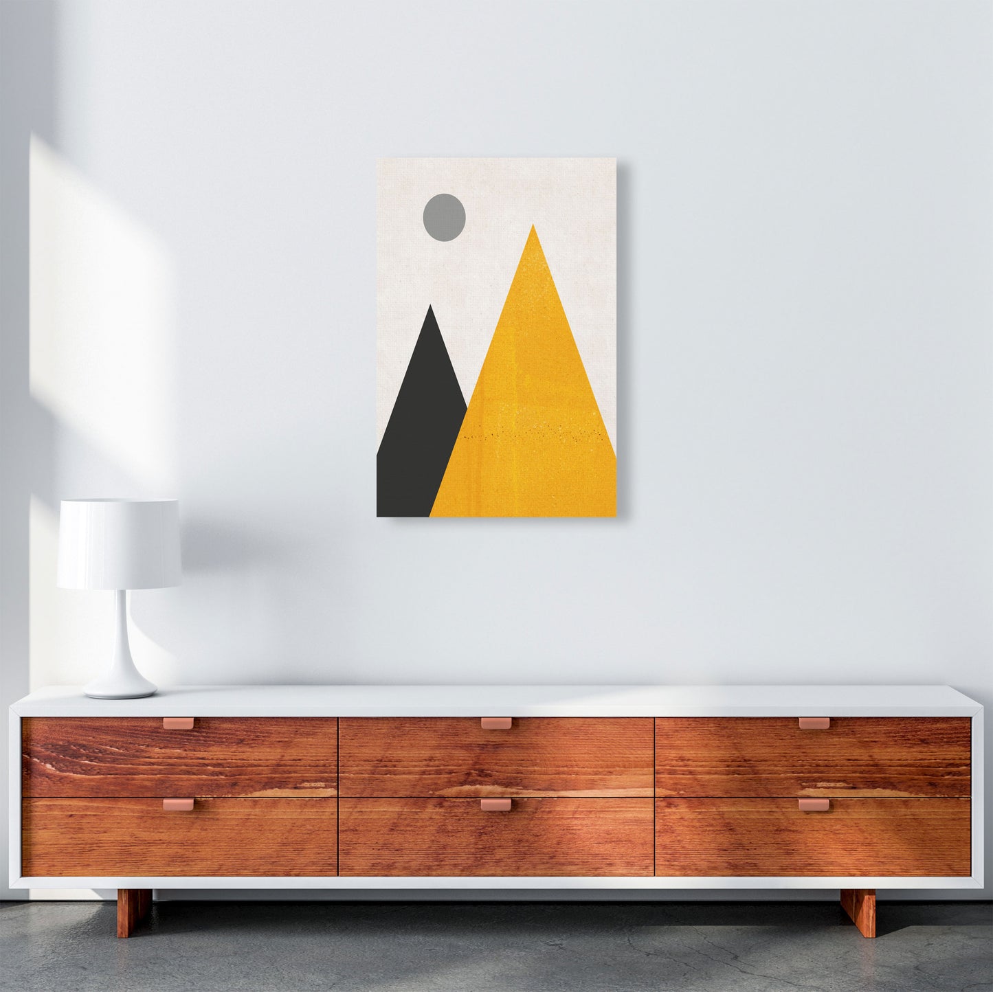 Mountains and moon mustard Art Print by Pixy Paper A2 Canvas