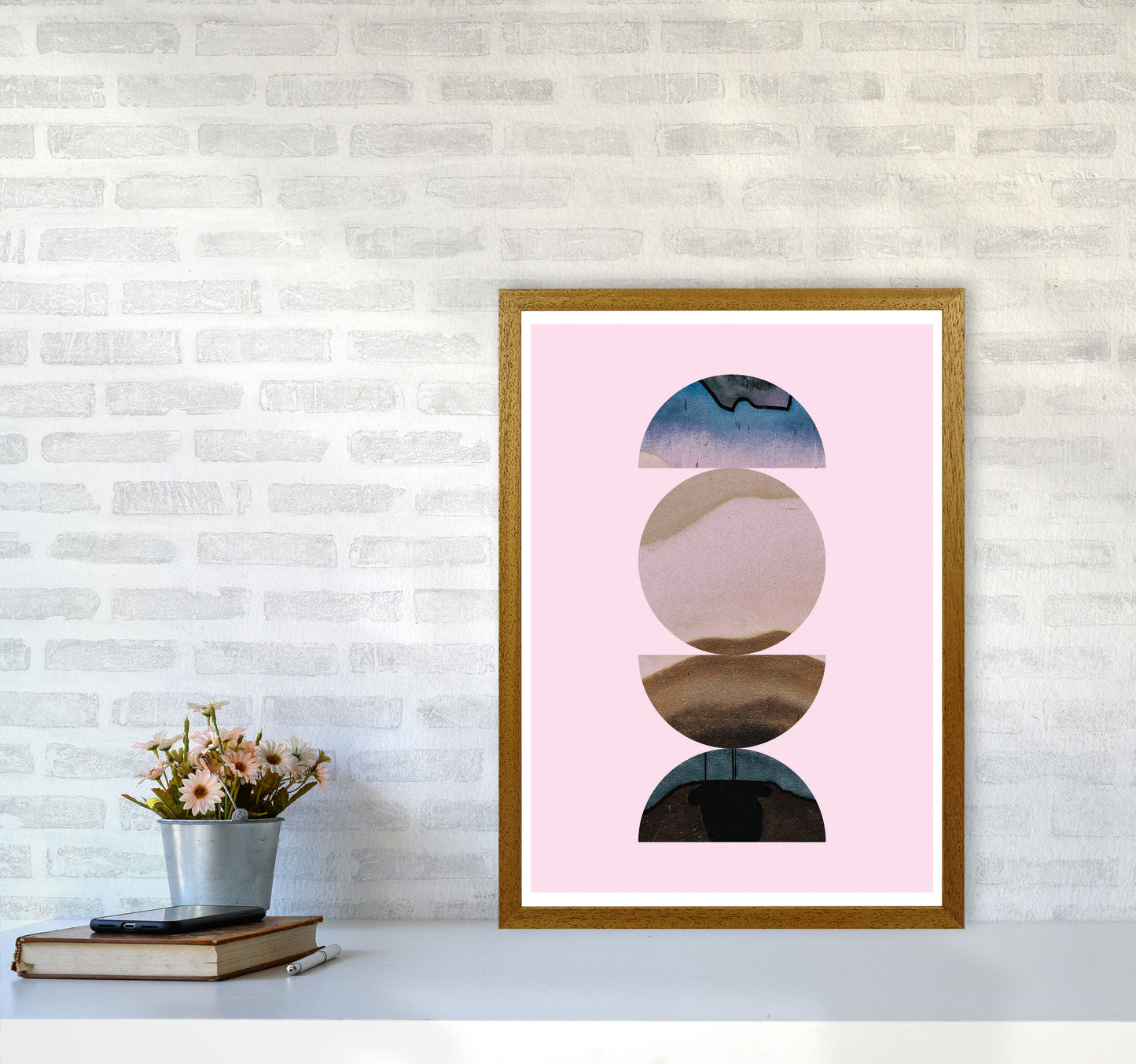 Abstract Circles Pink Background Modern Print A2 Print Only