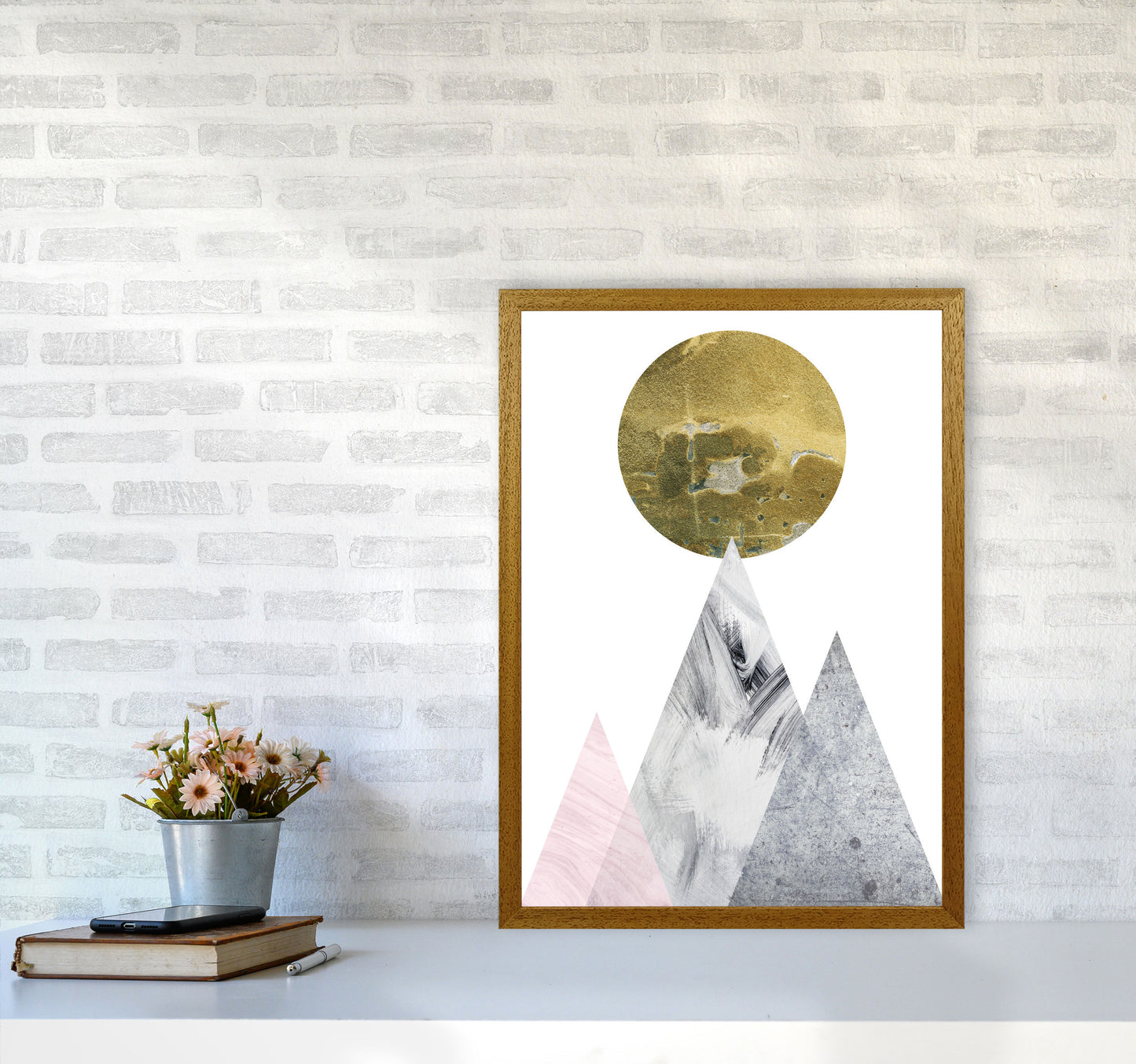 Pink And Grey Mountains Abstract Modern Print A2 Print Only