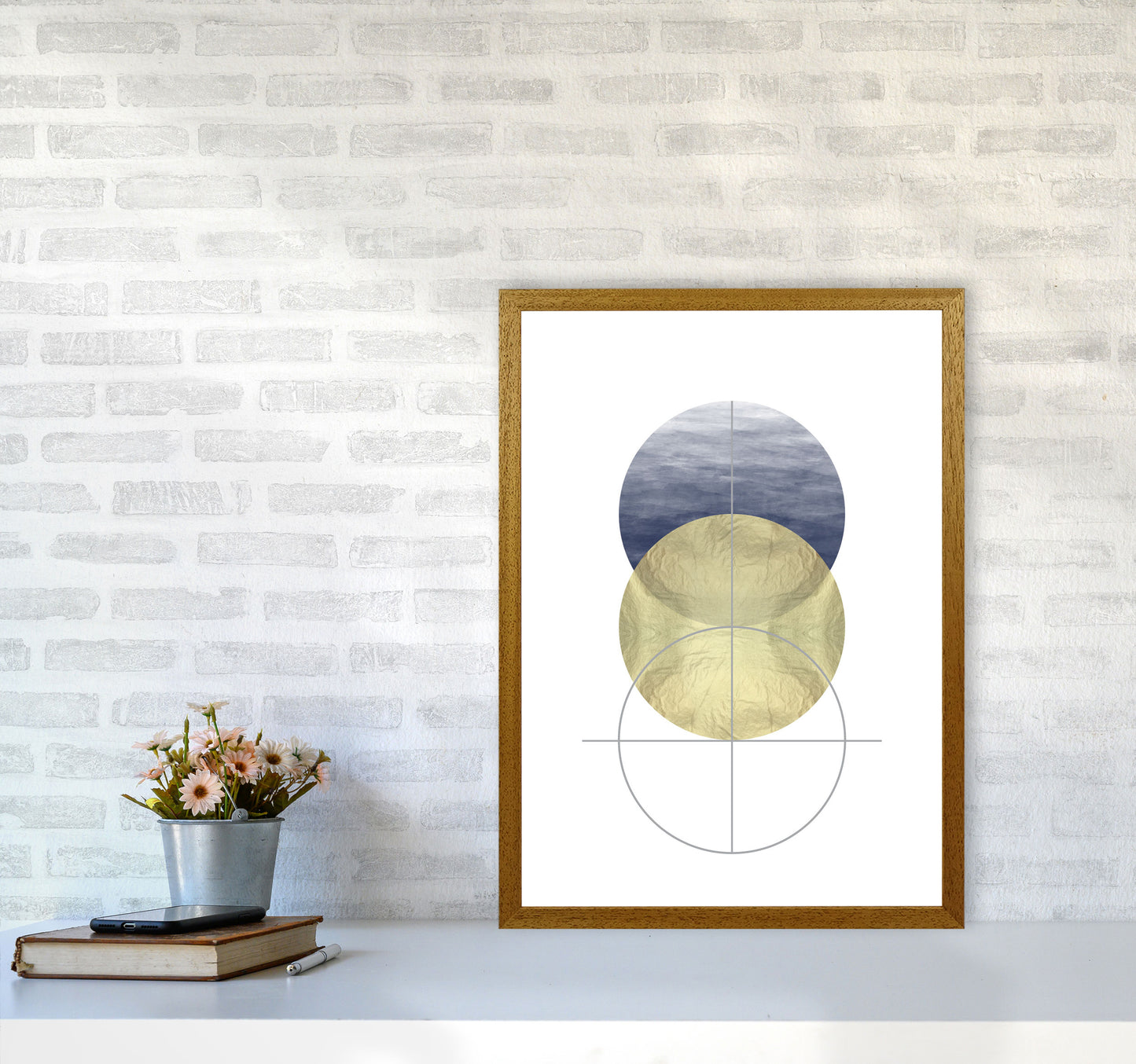Navy And Gold Abstract Circles Modern Print A2 Print Only