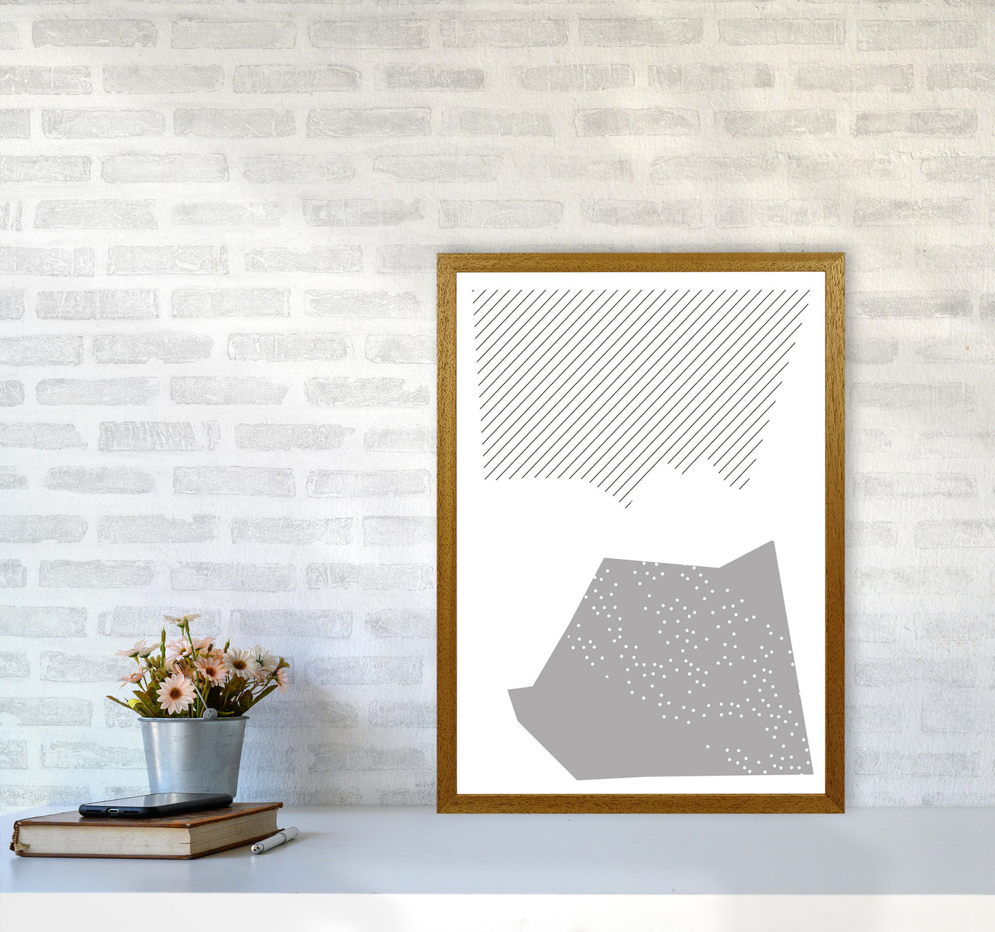 Grey Top And Bottom Abstract Modern Print A2 Print Only