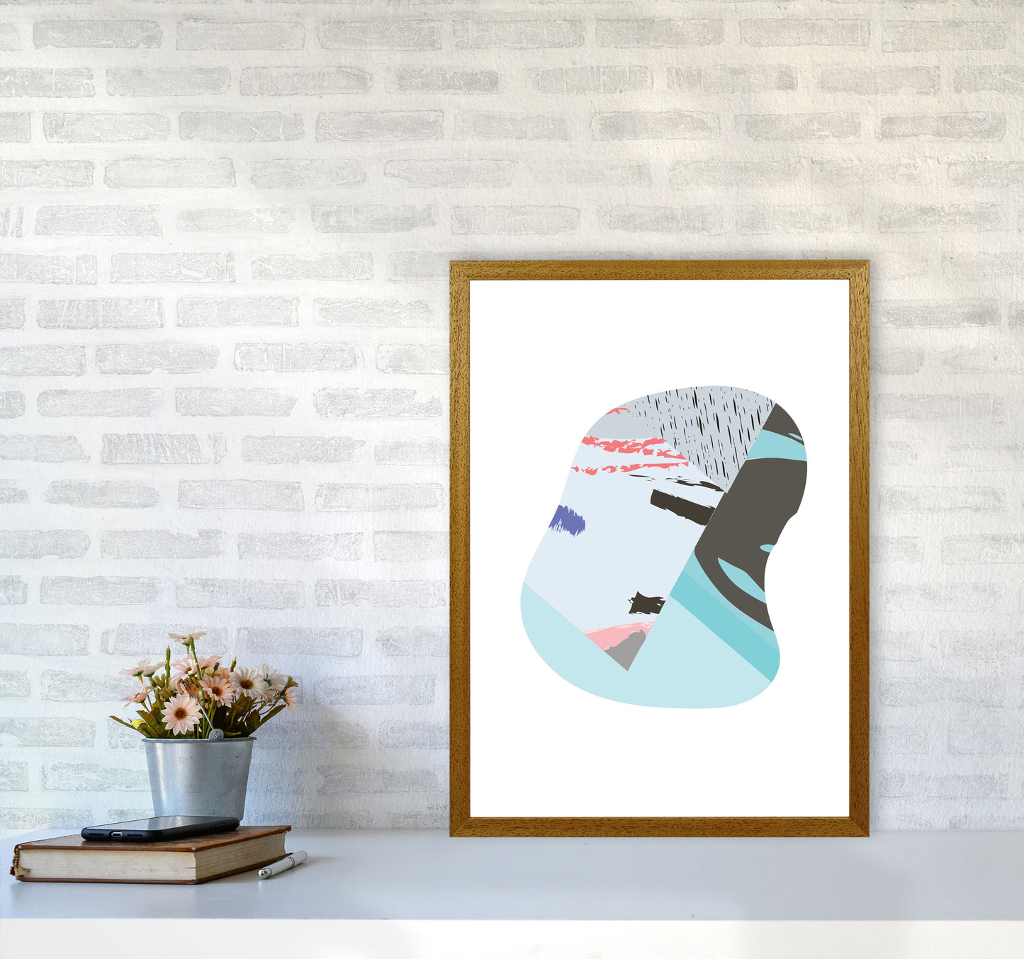 Teal Abstract Patterns Shape Modern Print A2 Print Only