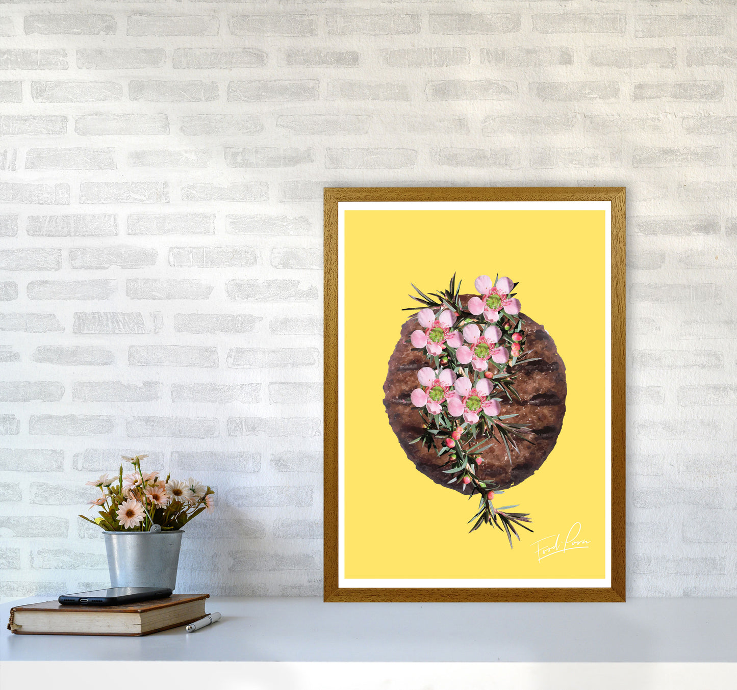 Yellow Burger Food Print, Framed Kitchen Wall Art A2 Print Only
