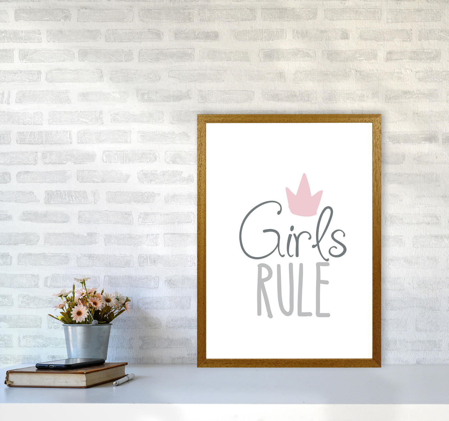 Girls Rule Framed Nursey Wall Art Print A2 Print Only