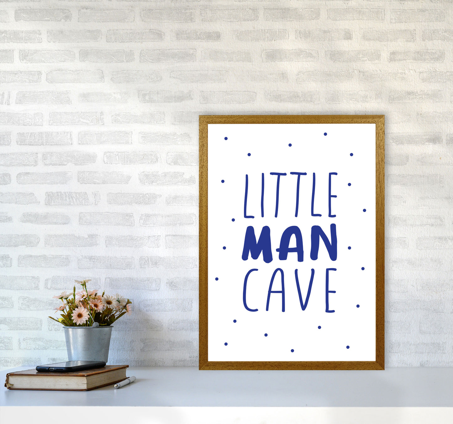 Little Man Cave Navy Dots Framed Nursey Wall Art Print A2 Print Only