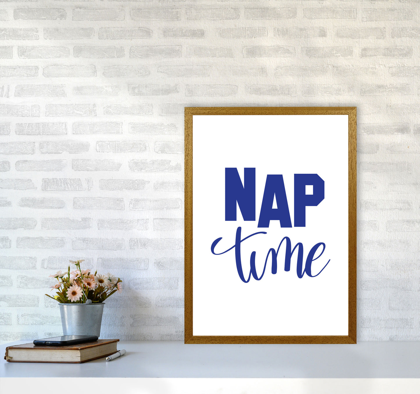 Nap Time Navy Framed Typography Wall Art Print A2 Print Only