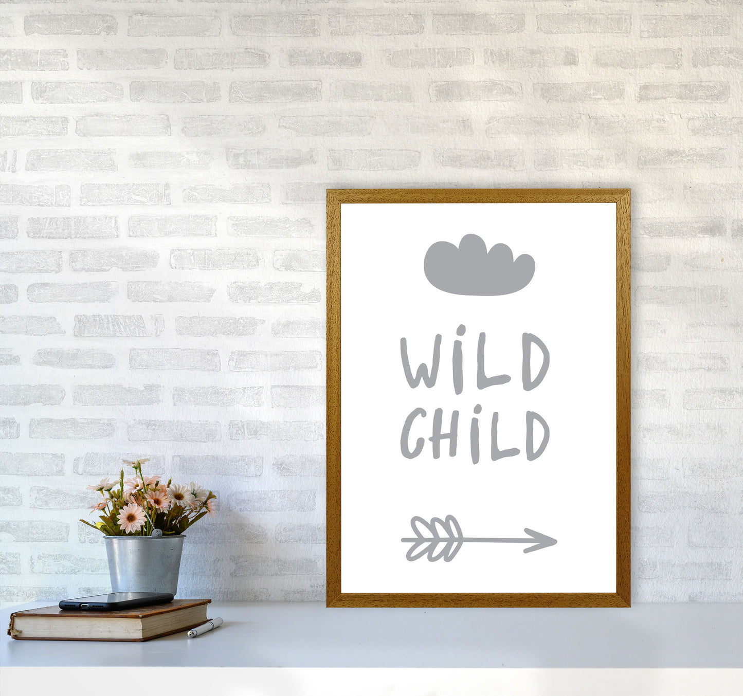 Wild Child Grey Framed Nursey Wall Art Print A2 Print Only