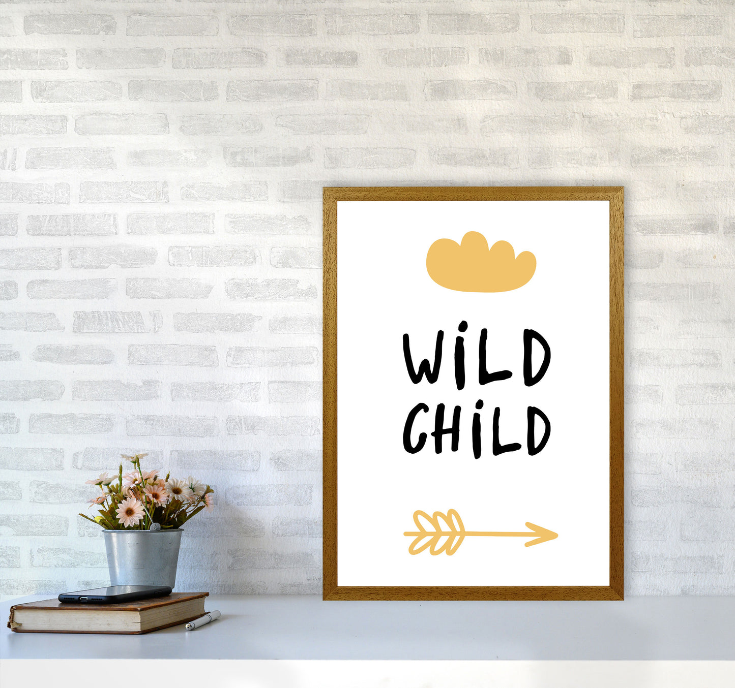 Wild Child Mustard And Black Framed Nursey Wall Art Print A2 Print Only