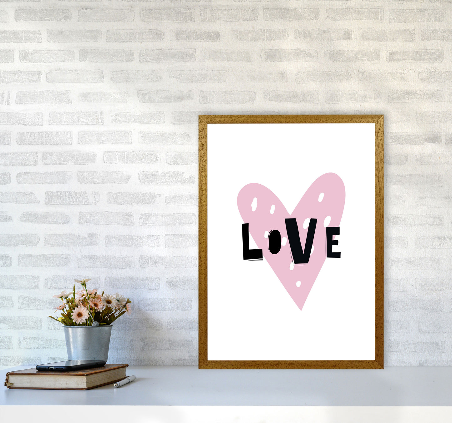 Love Heart Scandi Framed Typography Wall Art Print A2 Print Only