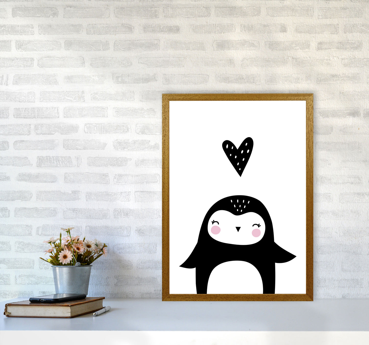 Penguin And Heart Modern Print Animal Art Print A2 Print Only