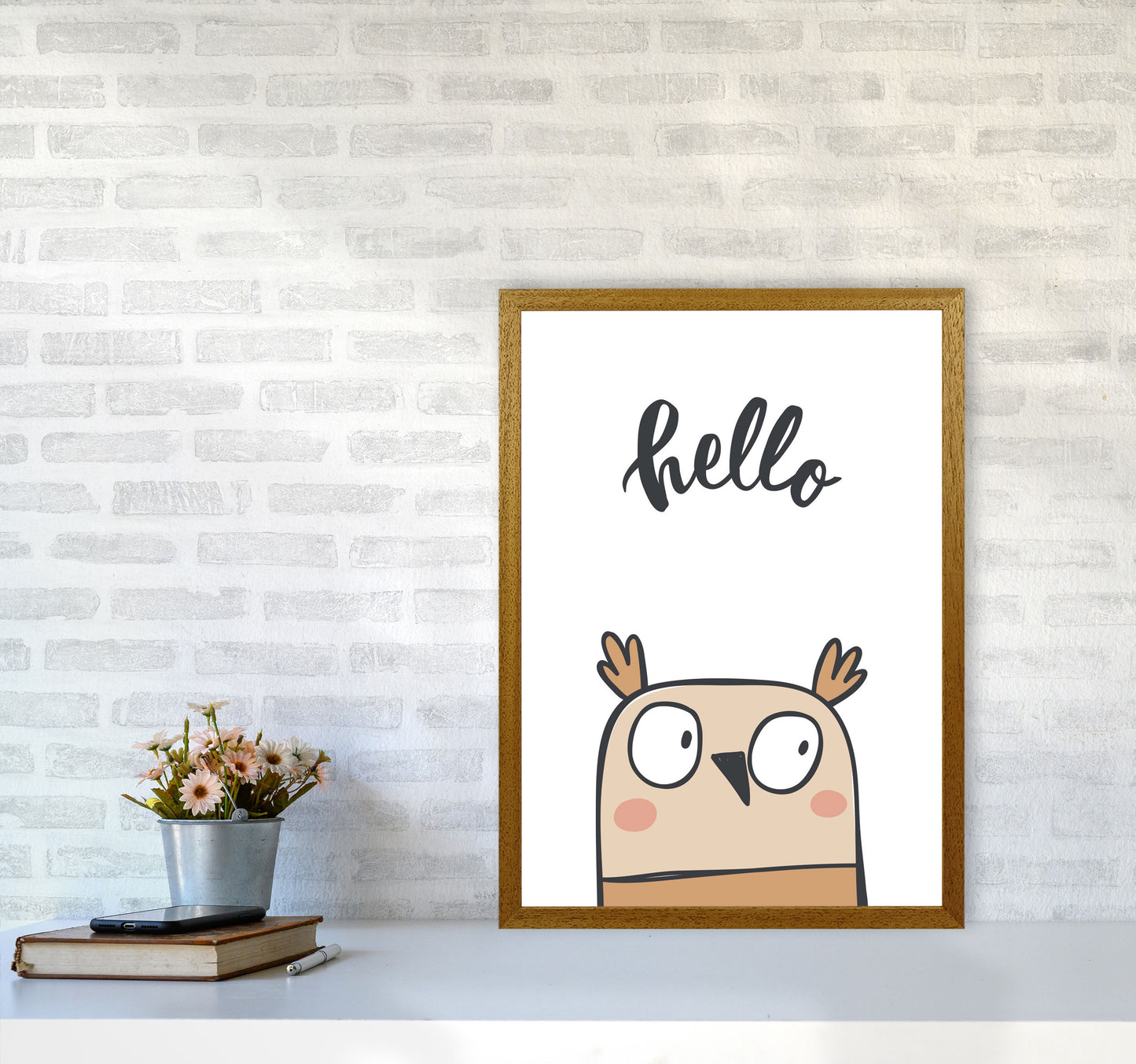 Hello Owl Modern Print Animal Art Print A2 Print Only