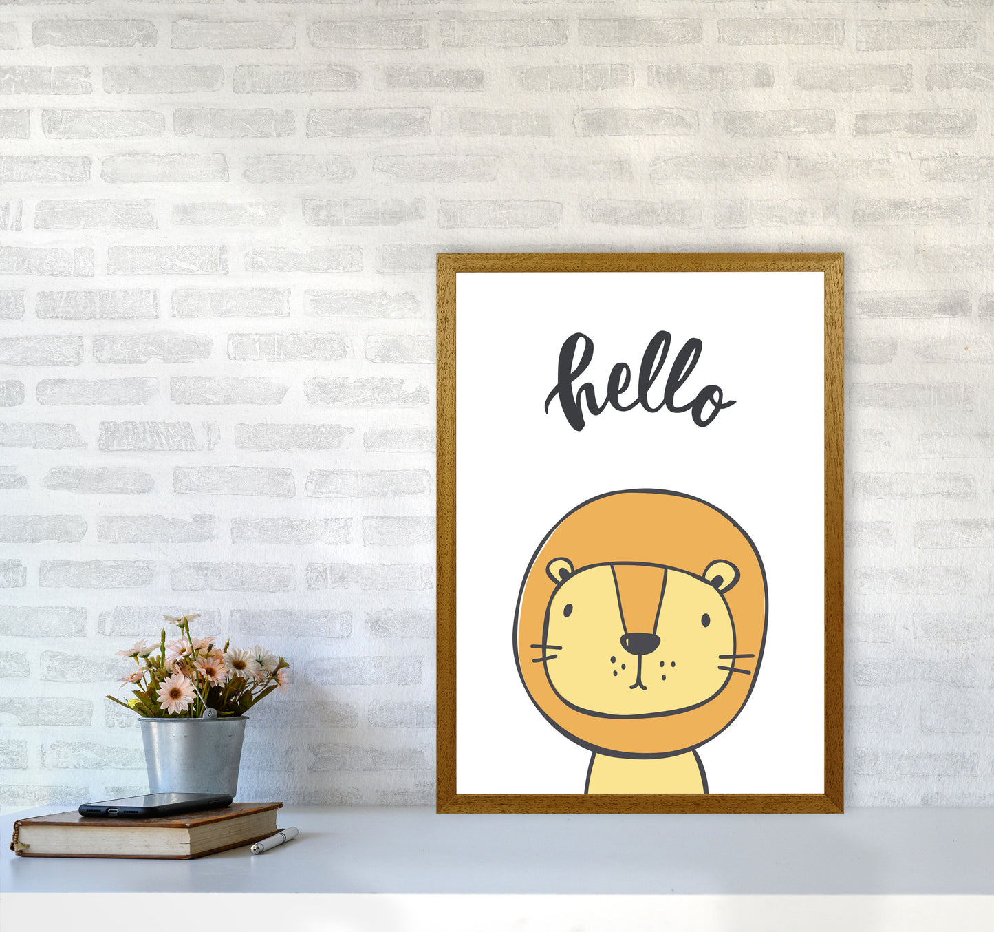 Hello Lion Modern Print Animal Art Print A2 Print Only