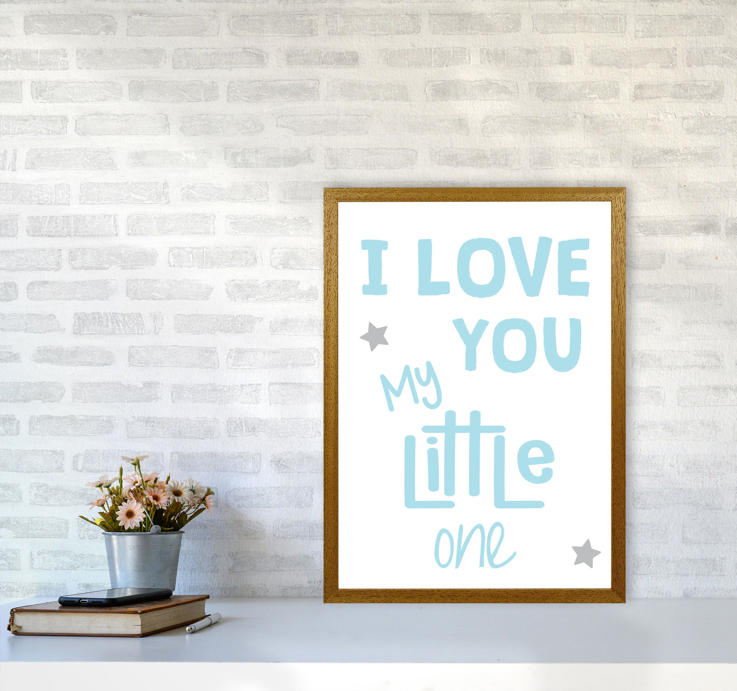 I Love You Little One Blue Framed Nursey Wall Art Print A2 Print Only