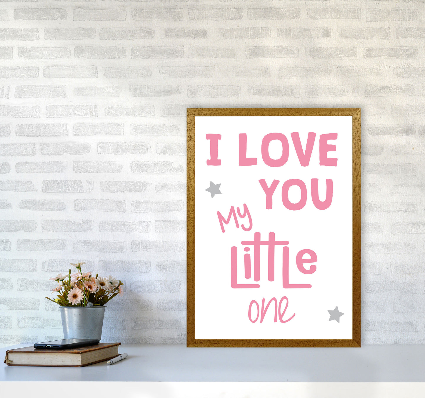 I Love You Little One Pink Framed Nursey Wall Art Print A2 Print Only