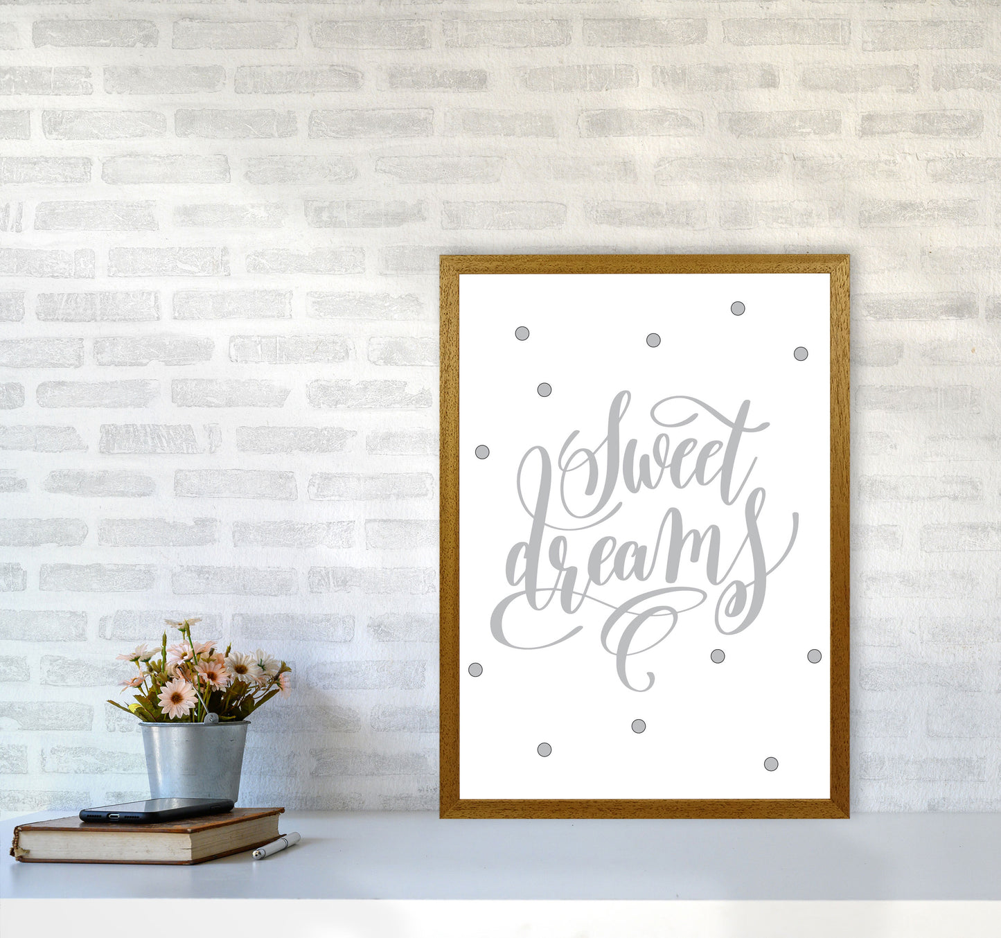 Sweet Dreams Grey Framed Nursey Wall Art Print A2 Print Only