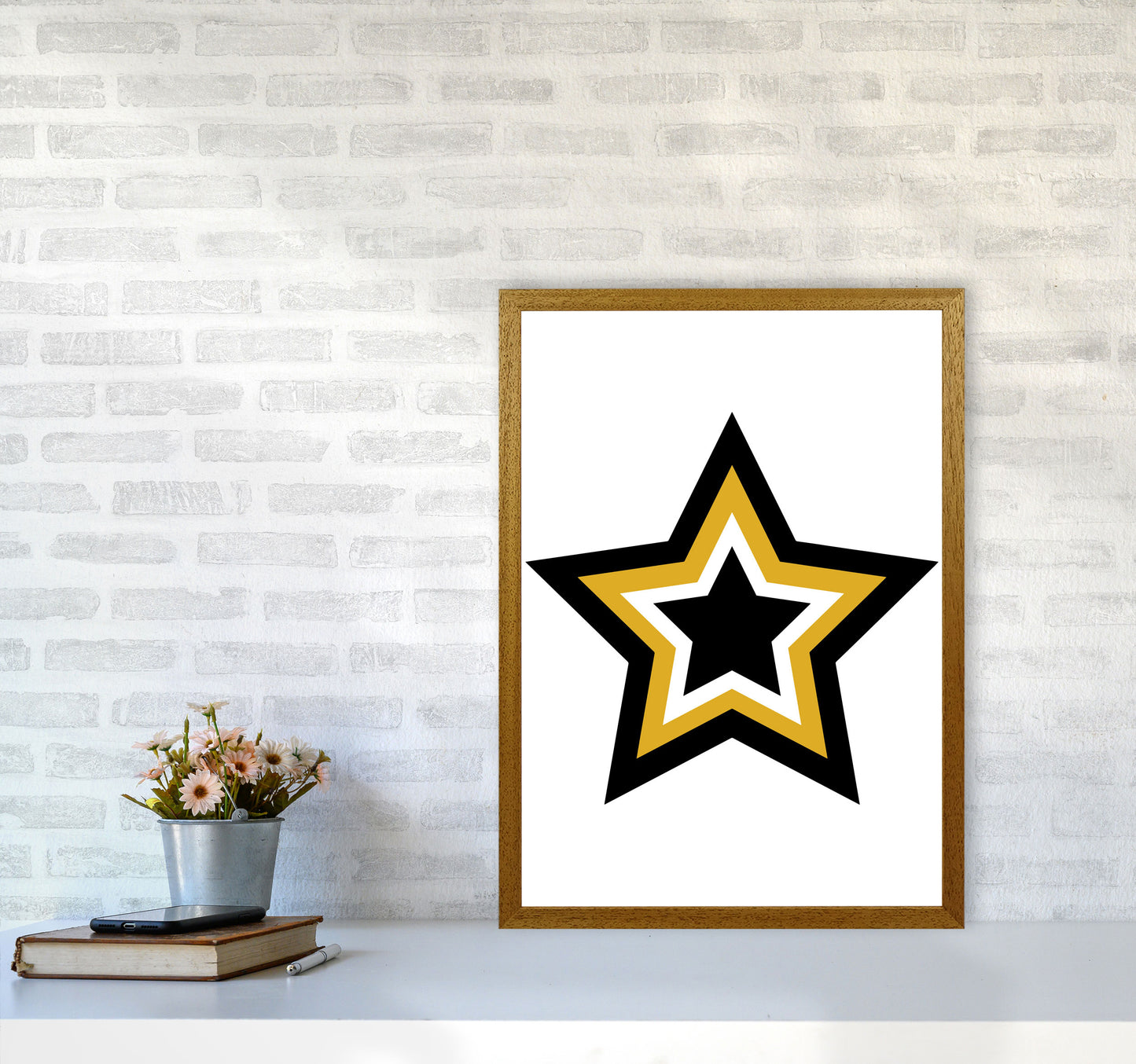 Mustard And Black Layered Star Modern Print A2 Print Only