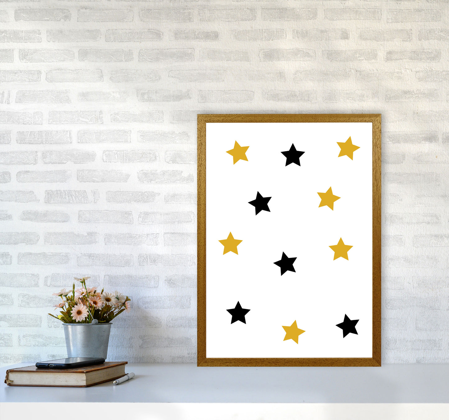 Mustard And Black Stars Modern Print A2 Print Only