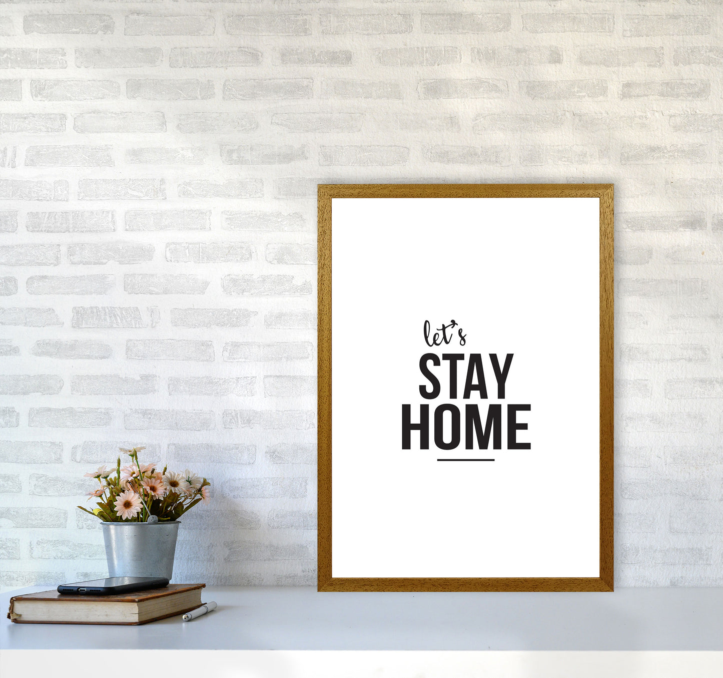 Let's Stay Home Framed Typography Wall Art Print A2 Print Only