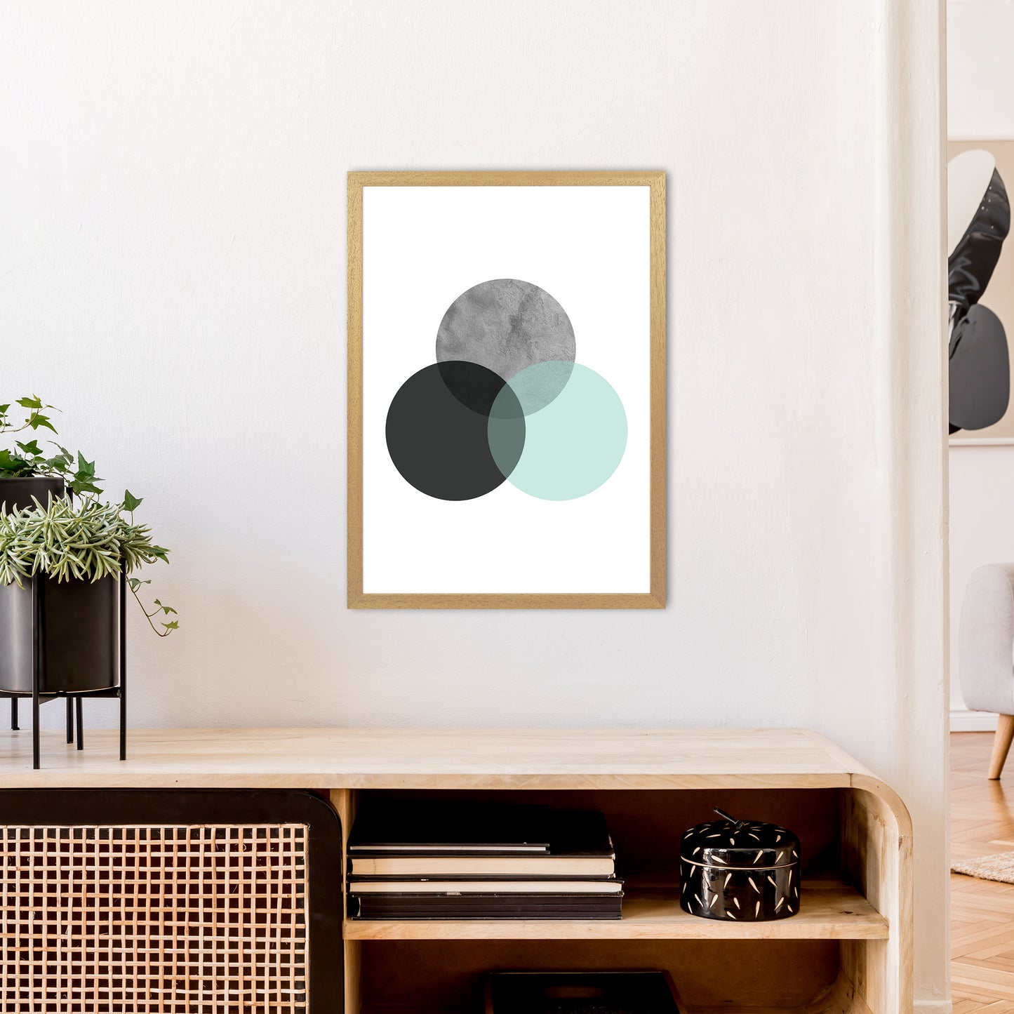 Geometric Mint And Black Circles Art Print by Pixy Paper A2 Print Only