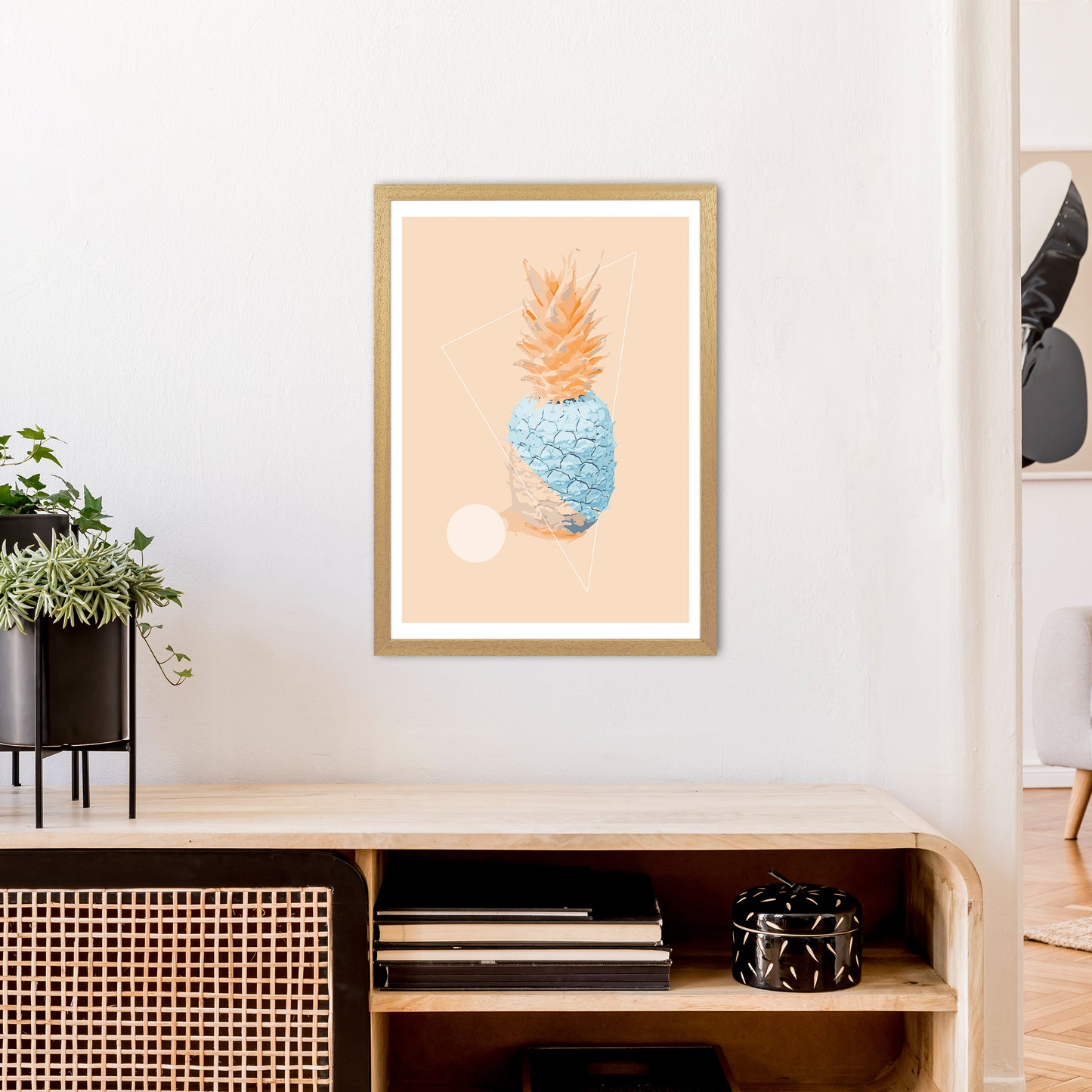 Pineapple In Blue With Peach Art Print by Pixy Paper A2 Print Only