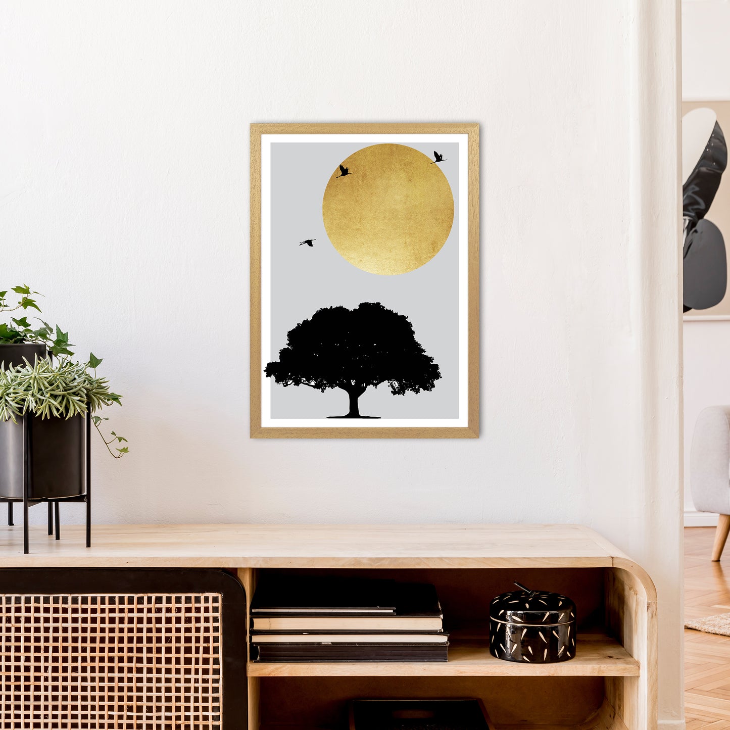 Gold Sun And Tree Abstract Art Print by Pixy Paper A2 Print Only