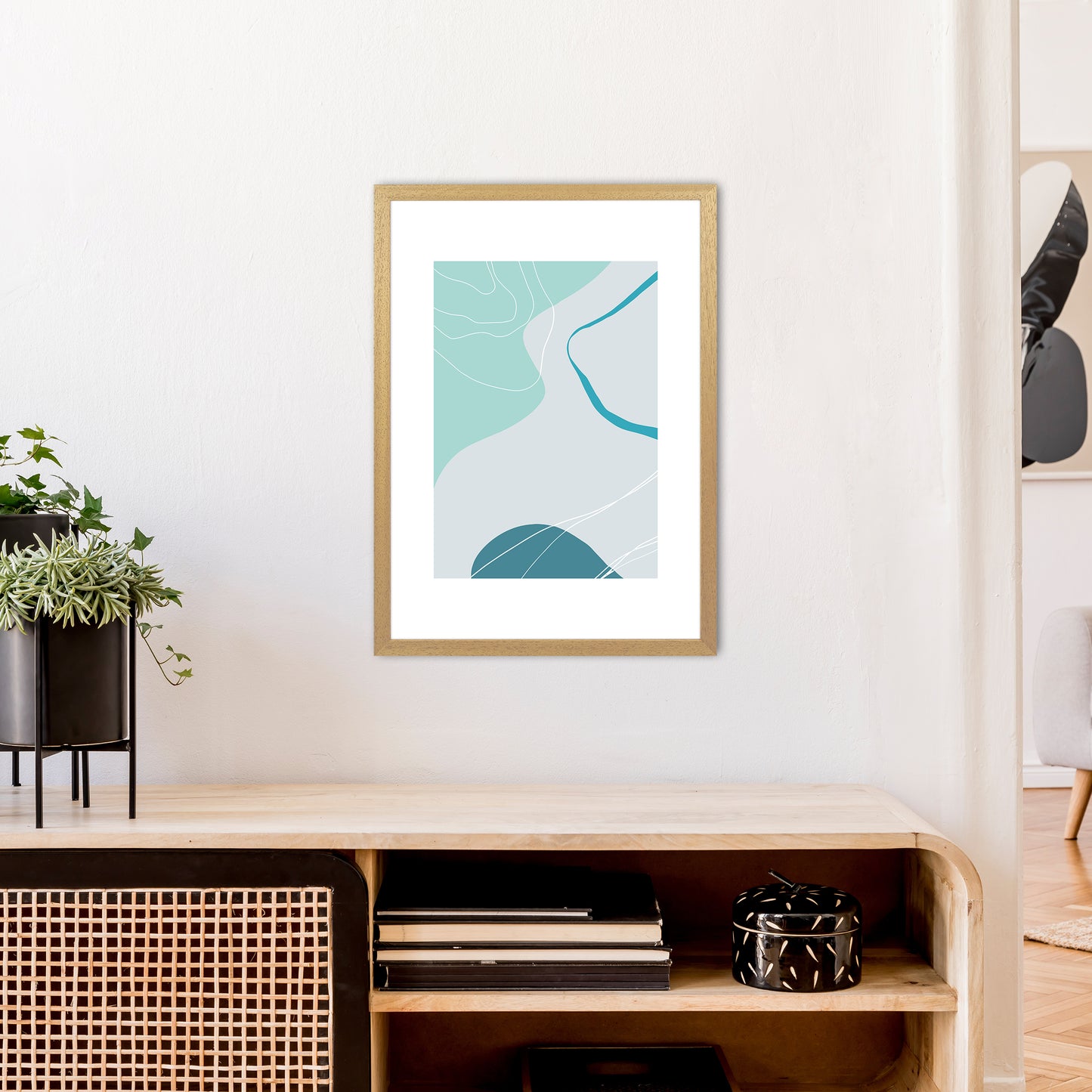 Mita Teal Abstract N17 Art Print by Pixy Paper A2 Print Only