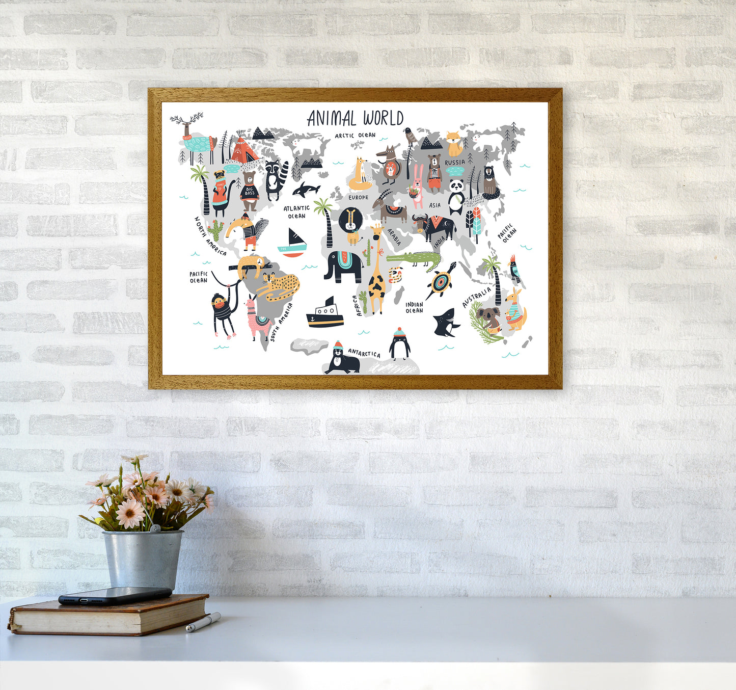 Animal World Map Art Print by Pixy Paper A2 Print Only