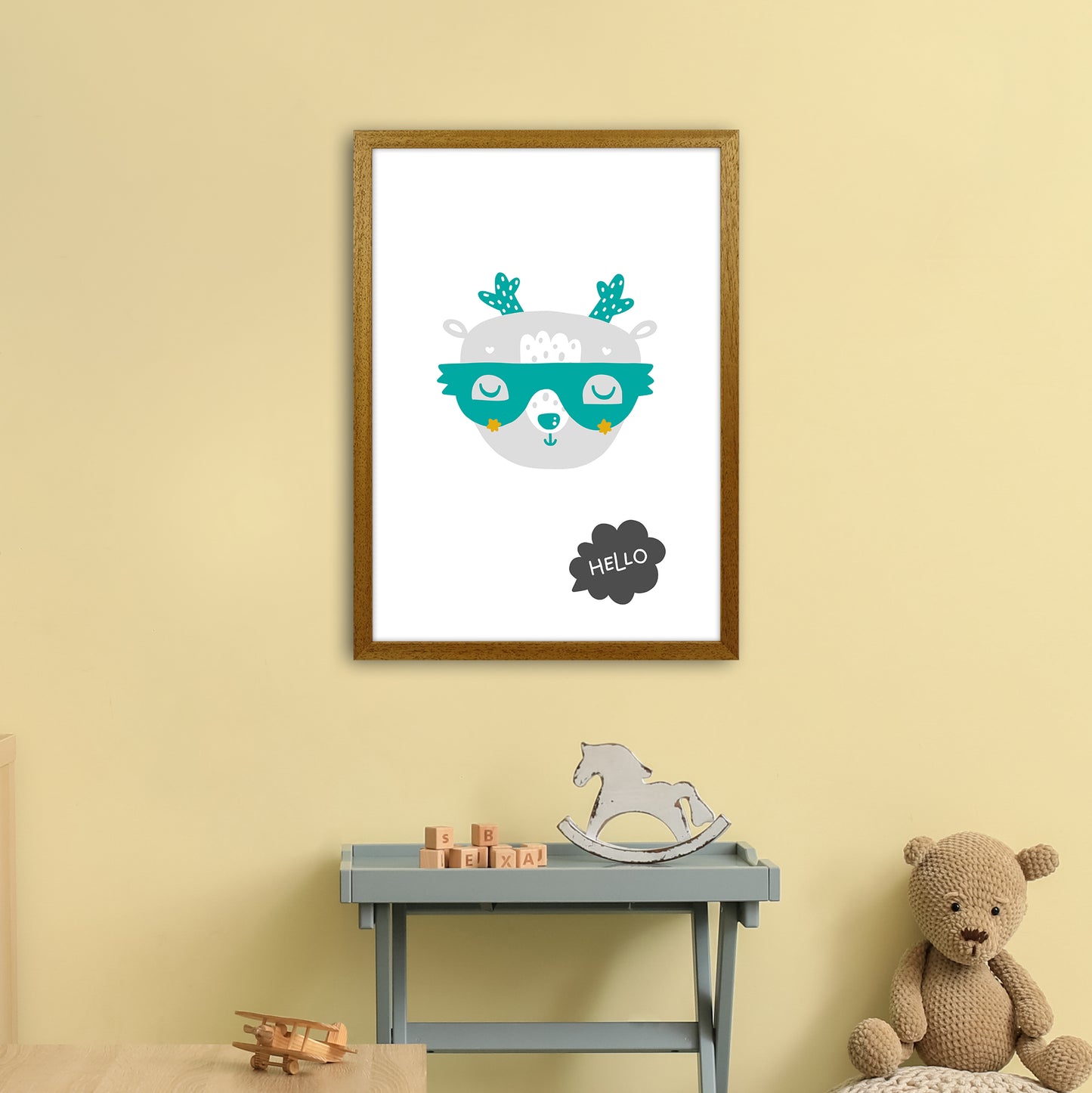 Hello Animal Teal Super Scandi Art Print by Pixy Paper A2 Print Only