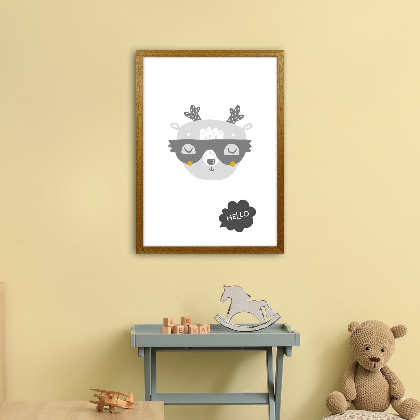 Hello Animal Super Scandi Grey Art Print by Pixy Paper A2 Print Only