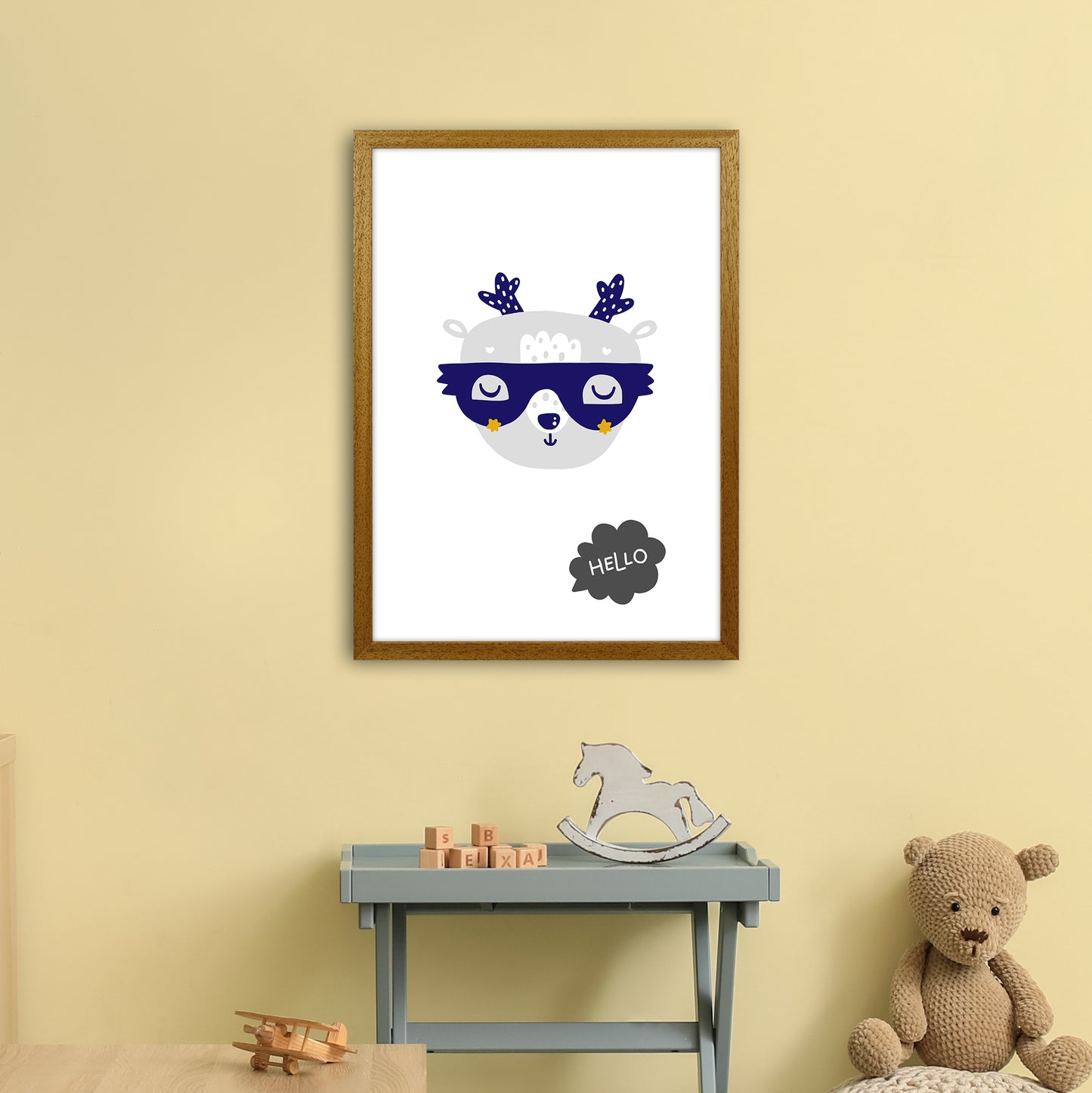 Hello Animal Navy Uper Scandi Art Print by Pixy Paper A2 Print Only