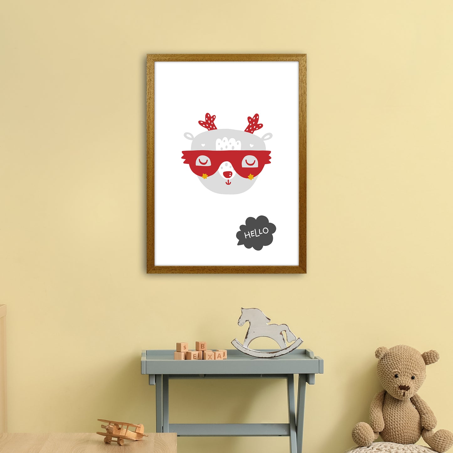 Hello Animal Red Super Scandi Art Print by Pixy Paper A2 Print Only